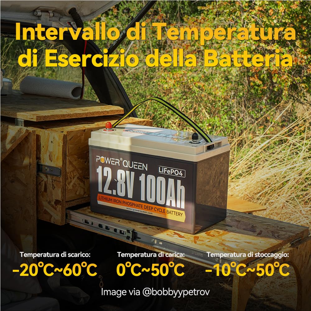 Power Queen LiFePO4 batteria al litio da 100Ah 12V per Camper | 100A BMS, 4000+ cicli, IP65, 1280 Wh, per Campeggio, Trolling Motor, Off-grid, Solare