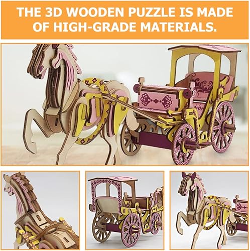 Miniatura 4 de Toyvian Rompecabezas de carruaje de madera 3D para manualidades, para mamá, cumpleaños, carro, modelado, 3D, vintage, para niños, niñas, adorno