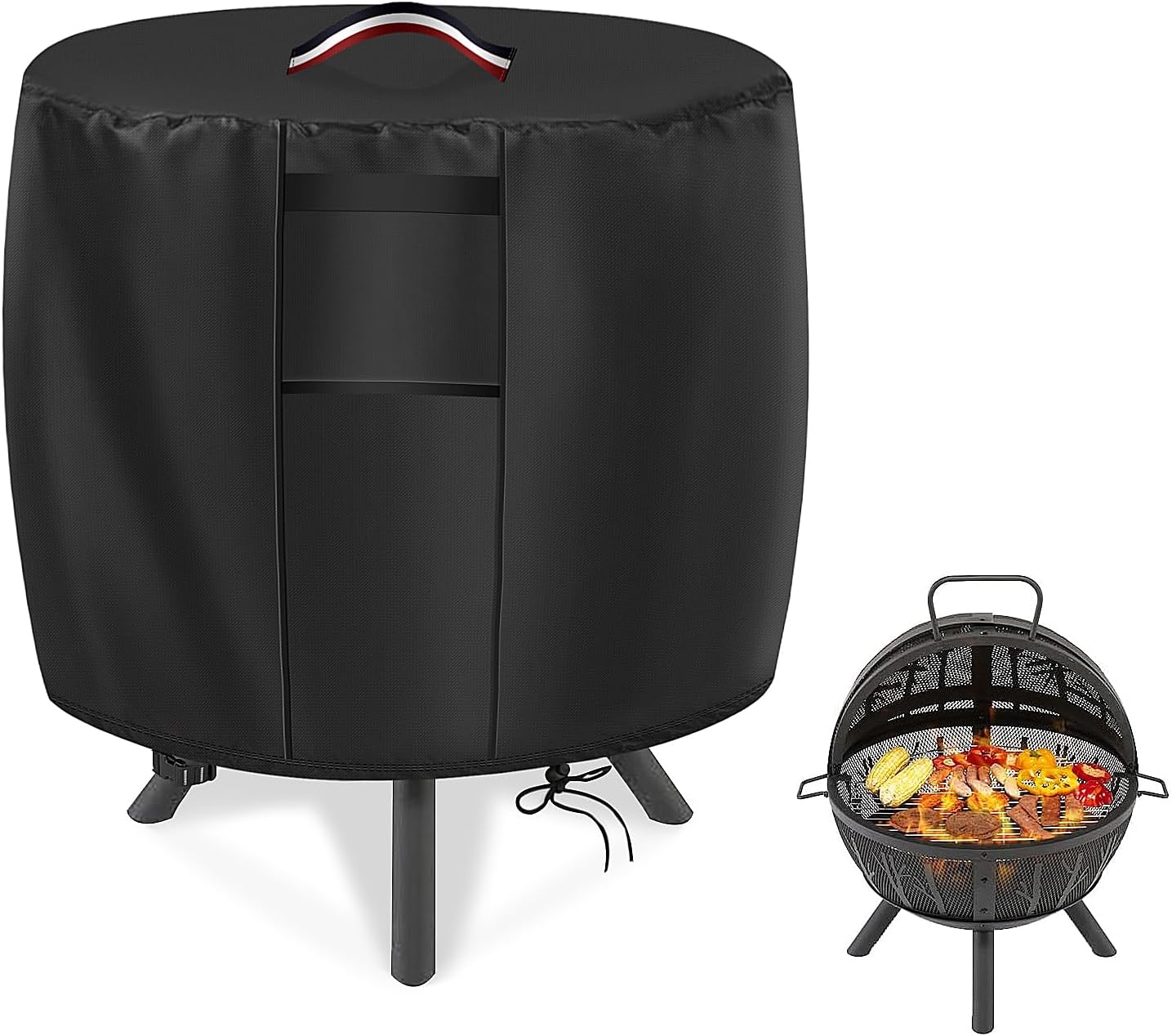 Firepit Cover for 30-35 Inch Wood Burning Round Fire Pit with BBQ Grill, Waterproof Cover for Globe fire Ball Outdoor Propane Gas Firepit -33" D X 30" H