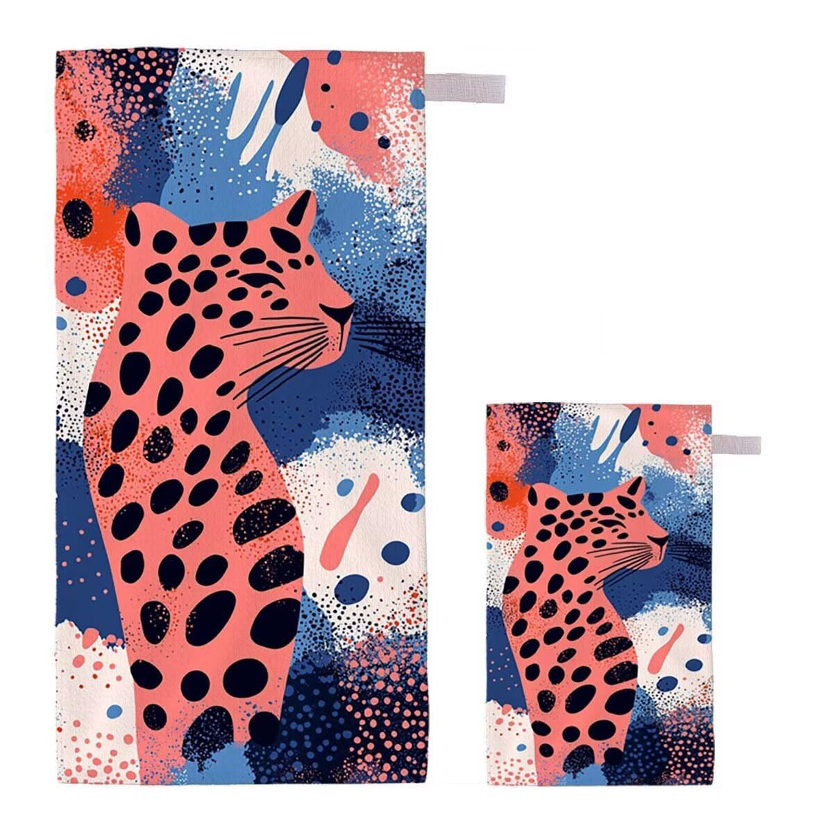 Toalla de Playa Grande 220x100cm/35x70cm, Juego de 2 Toalla Microfibra XXL de Antiarena, Toallas Playa Suave Ligera, Absorbente Secado Rápido, Beach Towel Viaje, Regalo Mujer Hombre (Leopardo) H-19