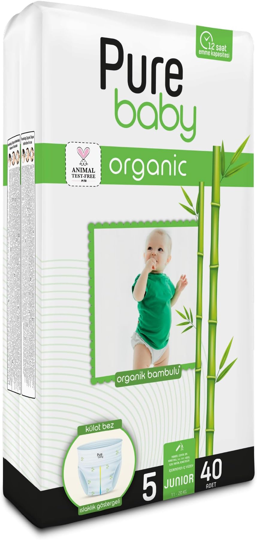 Eco Diaper Pants Junior with Organic Bamboo Core Size 5, 11-20 Kg 40 Count