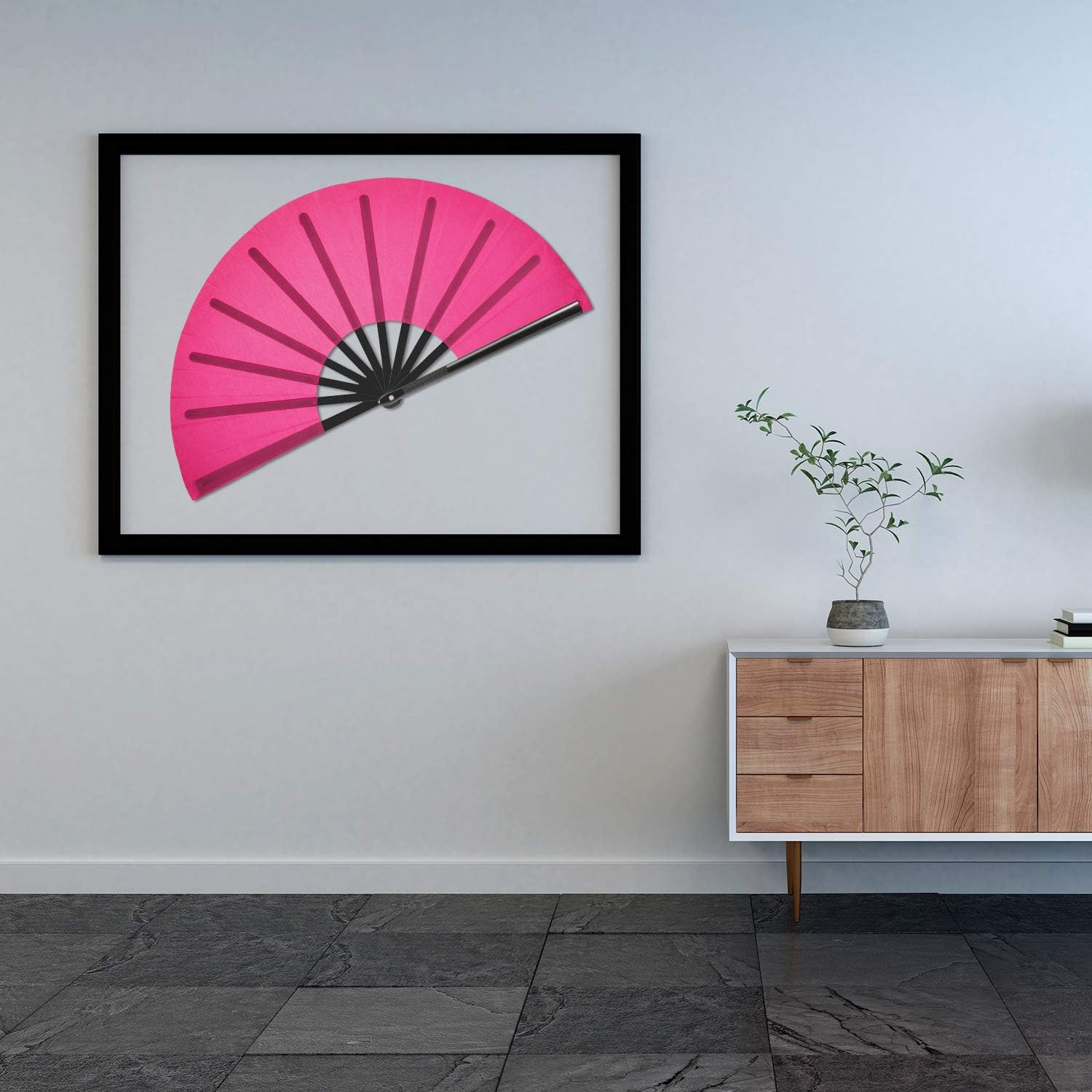 2 Pieces Large Folding Fan Handheld Nylon Cloth Foldable Hand Fan Chinese Kung Fu Fan Festival Decoration for Party Favors (Pink, Simple Pattern)