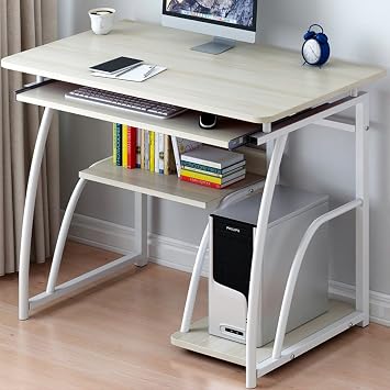 Compact Computer Desk 28" Inch Small Computer Desk with Storage Shelves and Keyboard Tray Study Table for Home Office, White