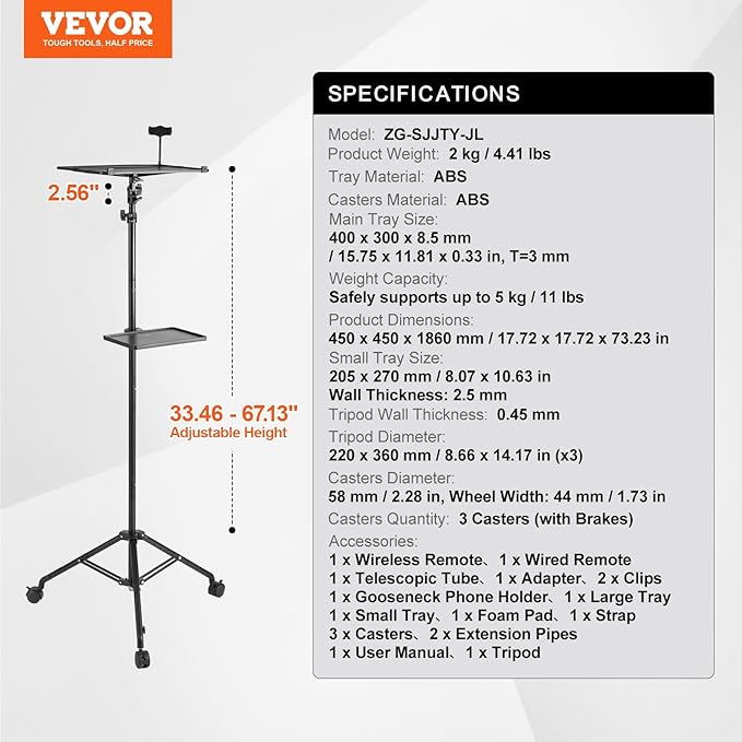 Soporte para Proyector VEVOR con Ruedas, Ajustable de 79.5 a 171 cm miniatura 7