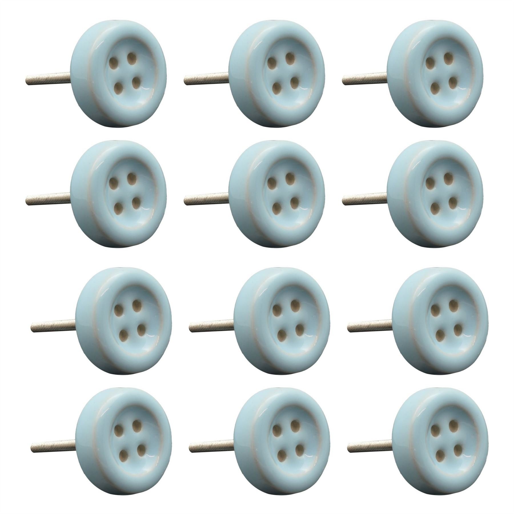 Nicola Spring Ceramic Cupboard Drawer Knobs - Button Design - Blue - Pack of 12