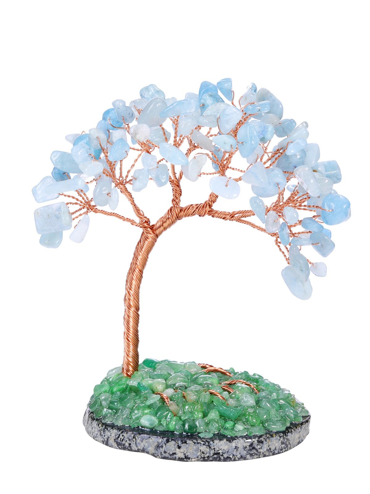 Jovivi Aquamarine Crystal Tree Healing Crystals Stone Money Tree on Agate Slice Base with Tumbled Gemstone Copper Wire Crystal Tree for Home Office Desk Feng Shui Decor Good Luck