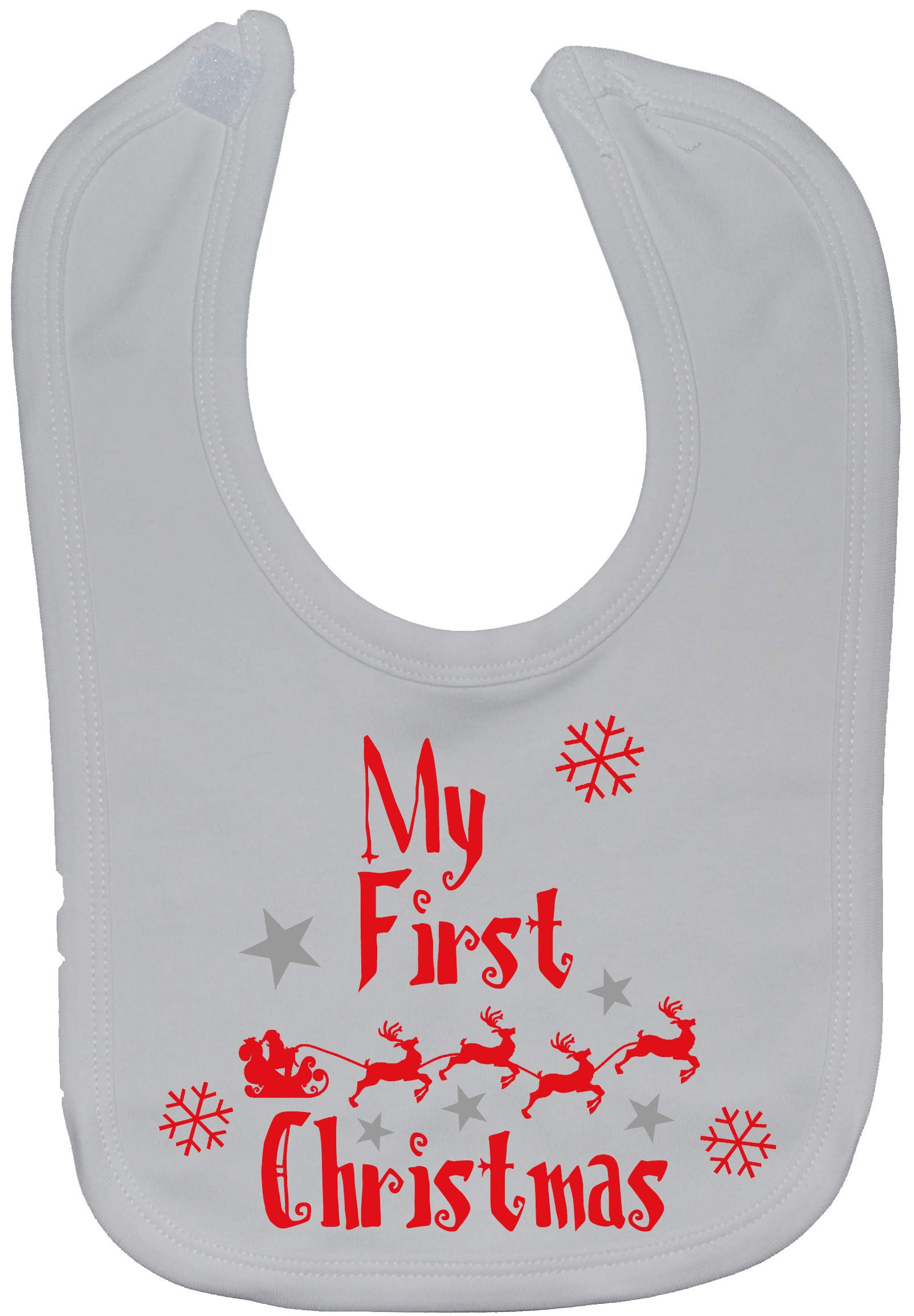 Acce Products My First Christmas With Sleigh Baby Nursery Feeding Bib Touch Attach - White