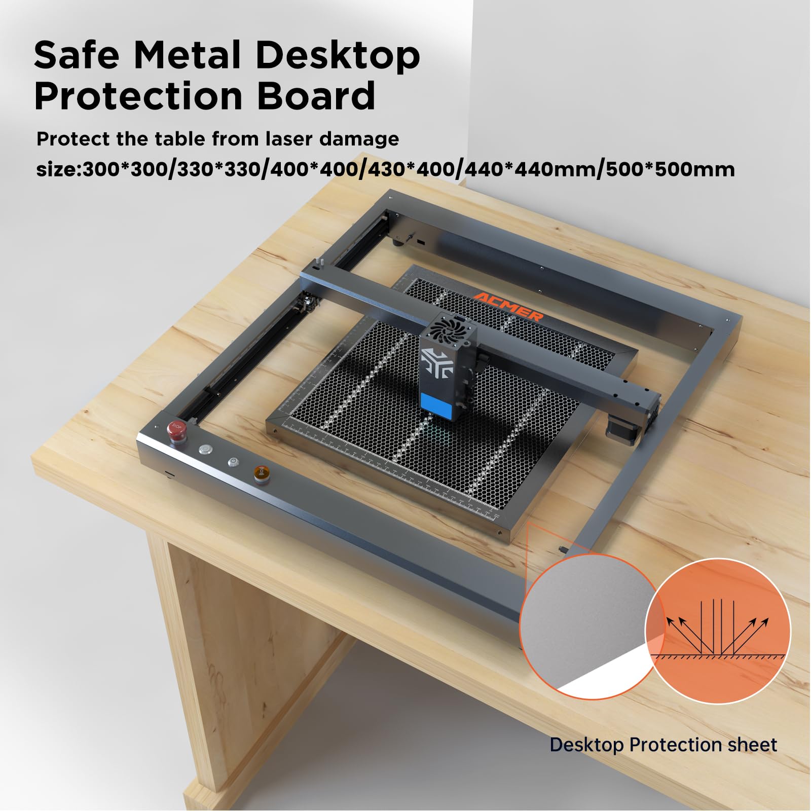 ACMER Lit laser alvéolé, table de travail alvéolée avec plateau en aluminium, table de découpe pour graveuse laser, dissipation rapide de la chaleur et protection du bureau, 500 x 500 cm