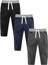 Resinta 3 Packs Boys and Toddlers' Pull-On Pant Boys Uniform Pants Cotton Pull-on Pants with Drawstring