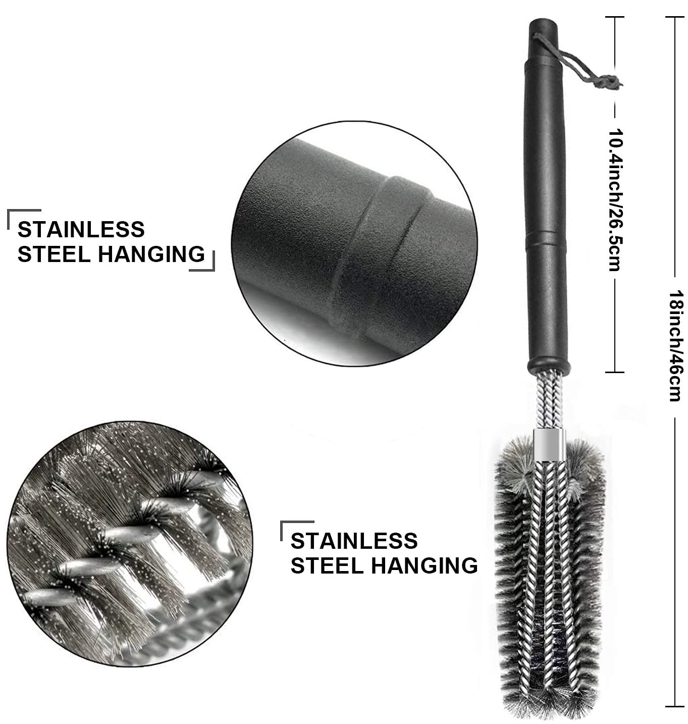 Kit Nettoyage Grill 3 Pièces - Brosses Pour Barbecue Gaz, Charbon, Électrique - Nylon, Noir