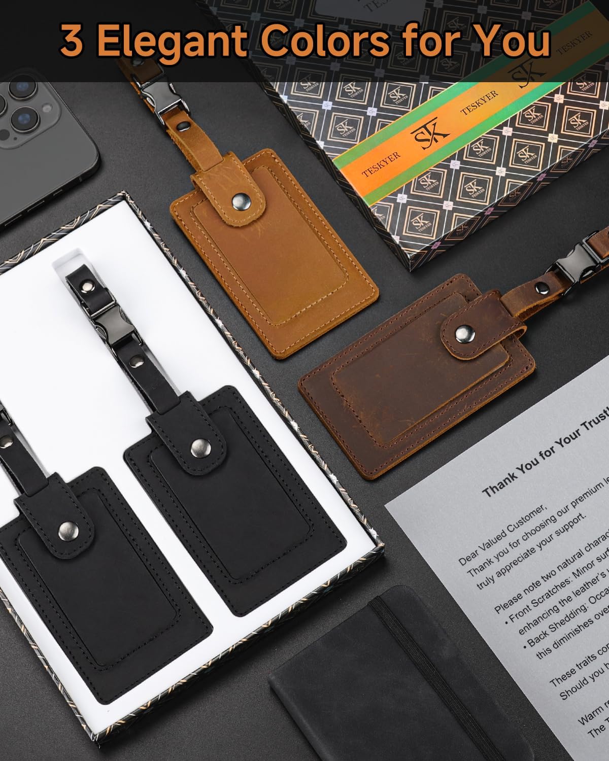 Premium Genuine Leather Luggage Tags for Suitcases - Quick Release, Privacy Protection, Elegant and Durable, Travel Essential Luggage Tag - 2 Pack Black - Image 9