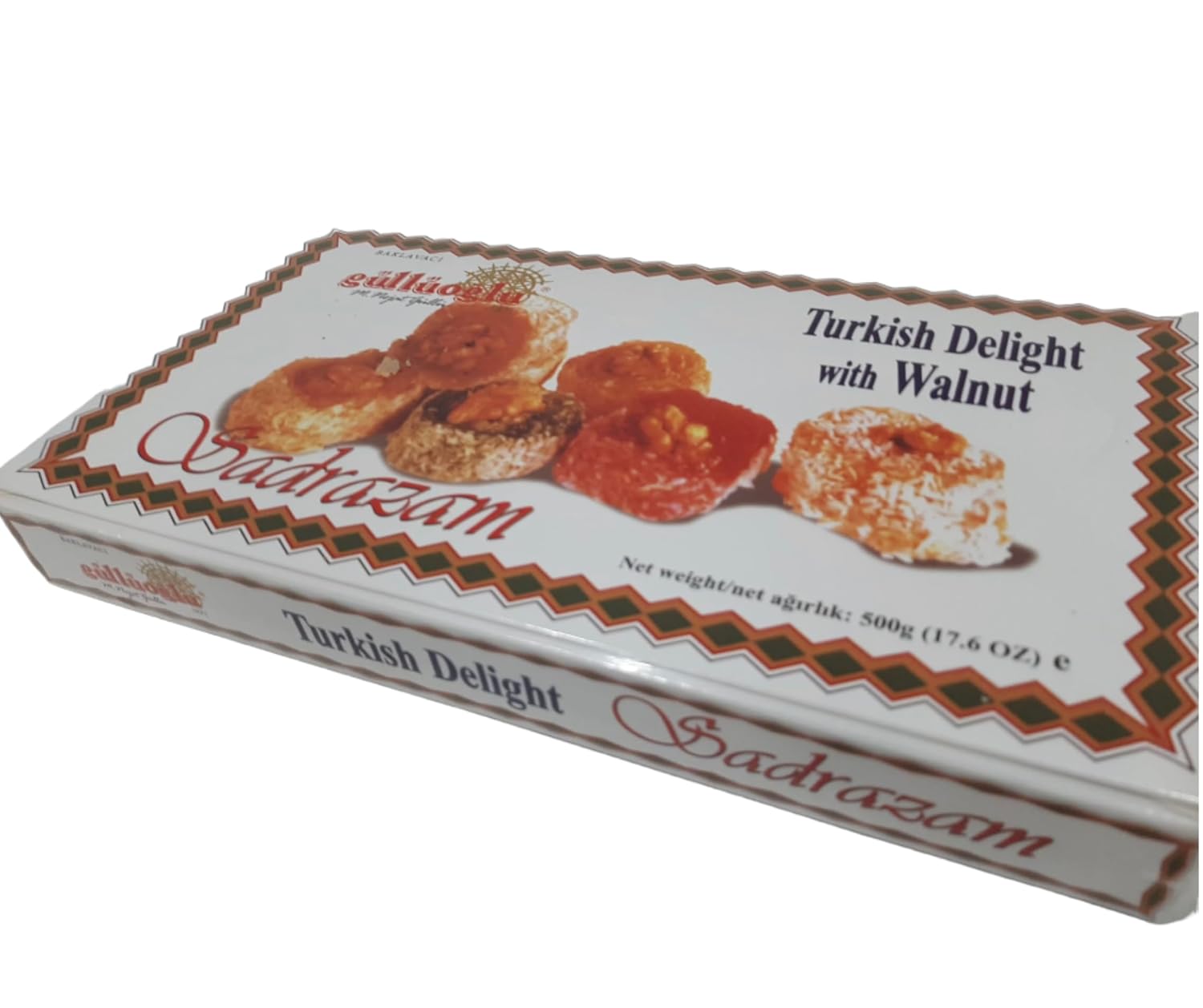 Gulluoglu Turkish Delight with Walnut, 17.6oz - 500gr (1 pack), daily fresh shipment from Istanbul/Turkey
