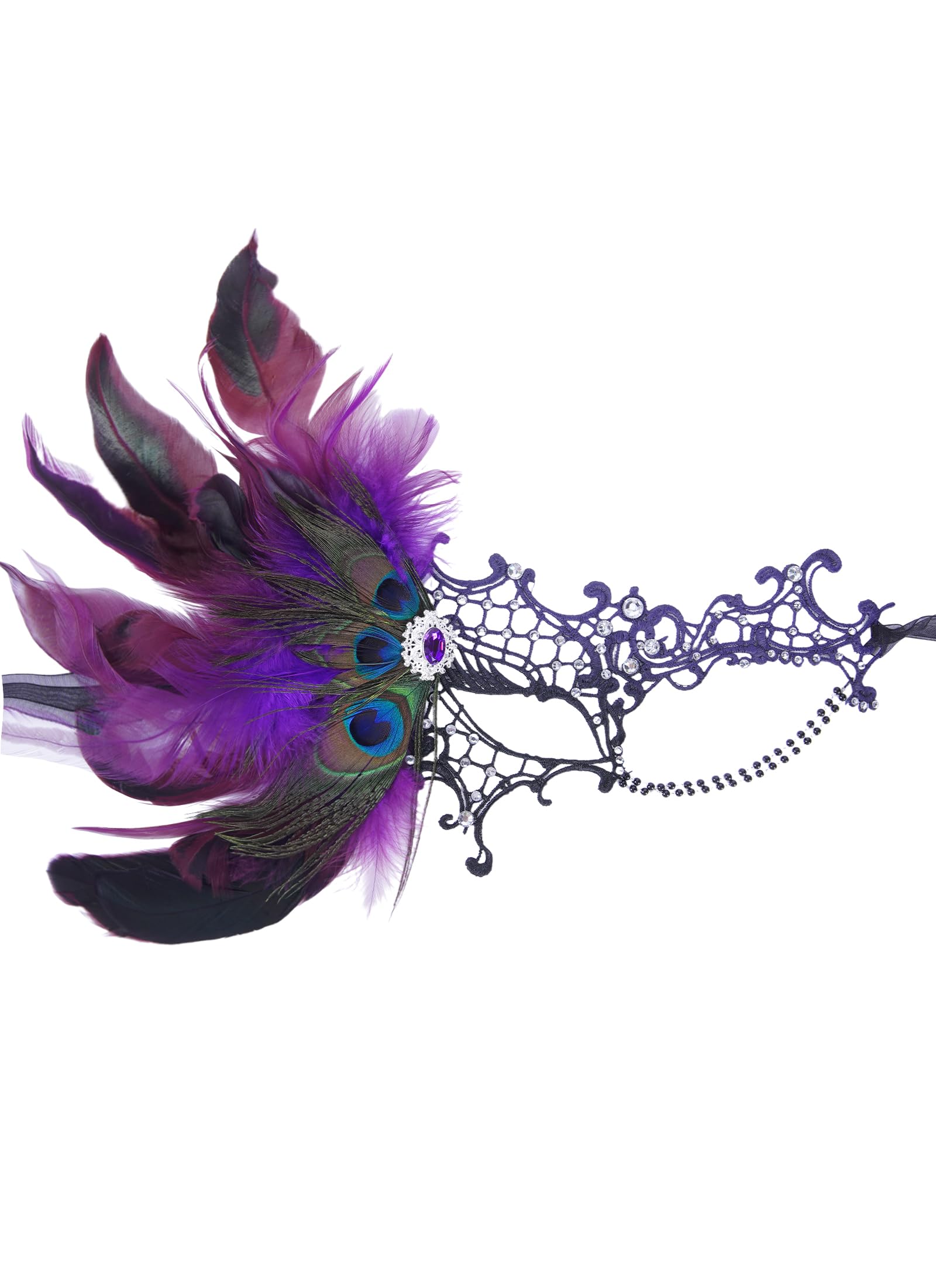 ETOFETE Lace Masquerade Mask for Women Peacock Feather Eyemask, Purple โ image 1