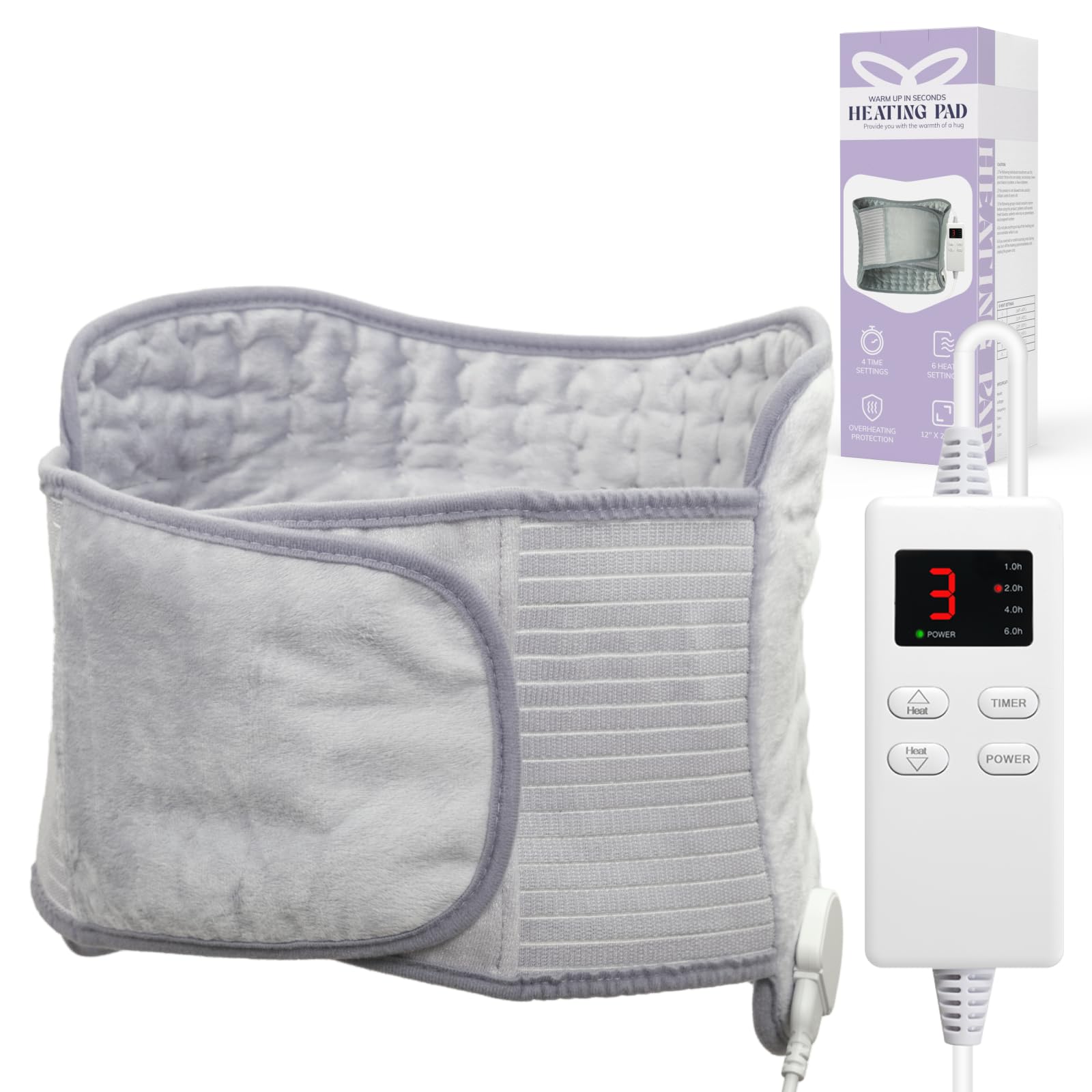 Almohadilla térmica eléctrica para aliviar el dolor de espalda, 6 ajustes de calor y 4 opciones de temporizador, almohadilla de terapia de calor húmedo para calambres, cuello, hombros y abdomen