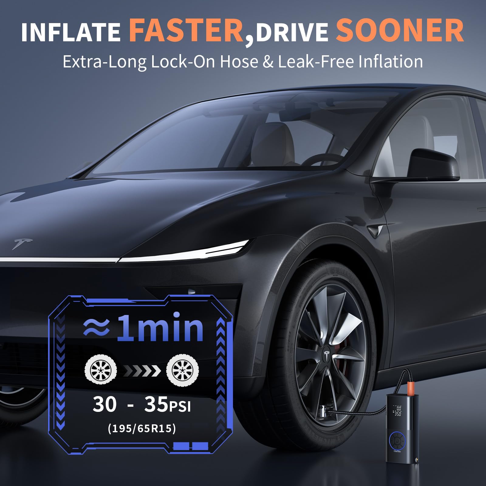 OlarHike Tire Inflator Portable Air Compressor Smart Dual Hose System 160PSI Auto Air Pump for Car Tires Bike — view 3