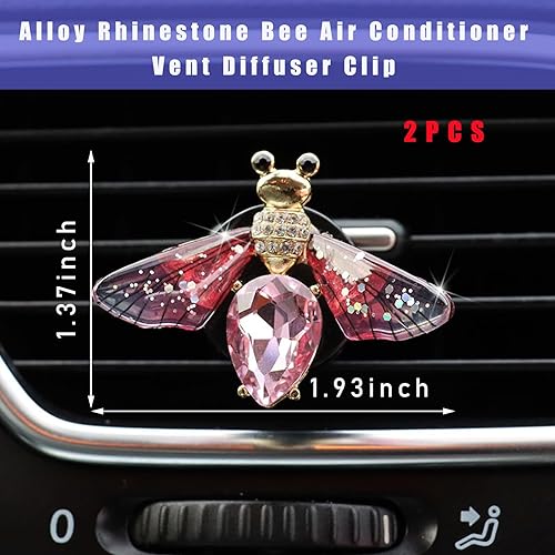 Miniatura 2 de 2 clips de ventilación con diseño de abeja brillante, bonitos clips de ventilación para ambientadores de automóvil, con diamantes de imitación para
