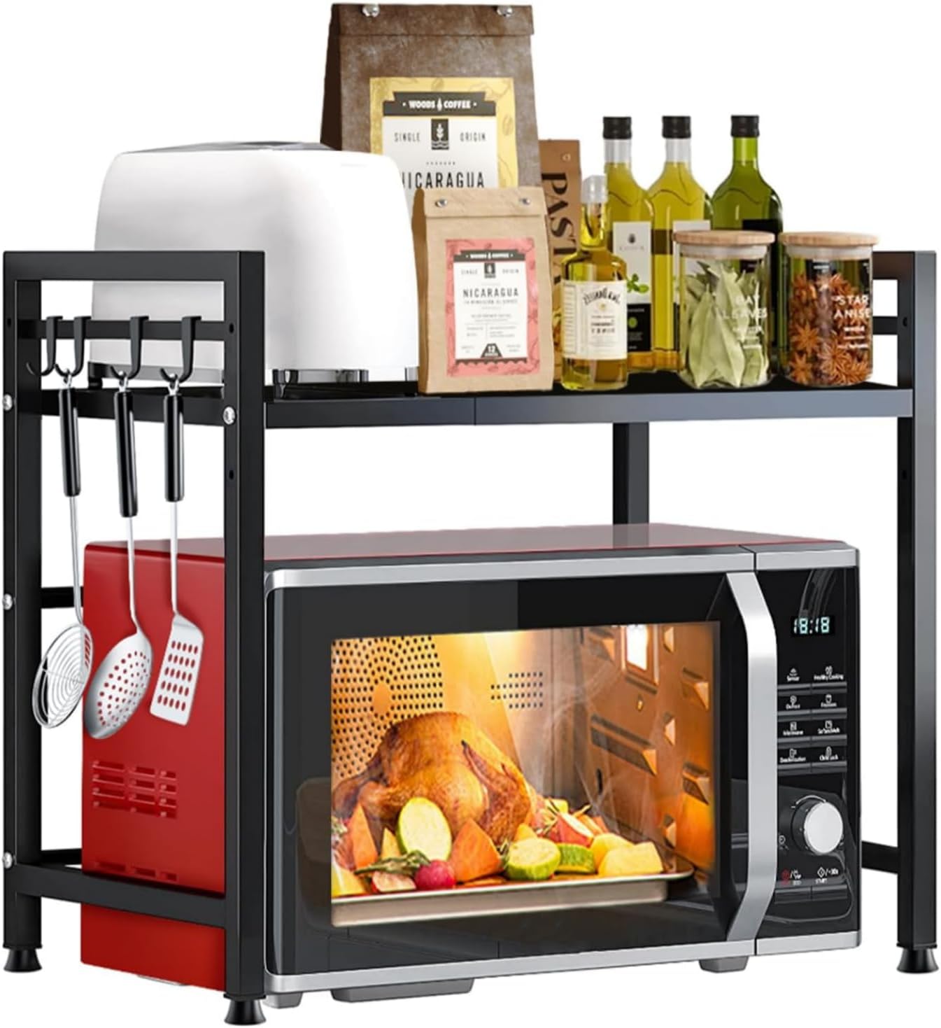 SKY-TOUCH Microwave Shelf Wood Microwave Storage Rack, Kitchen Shelf ...