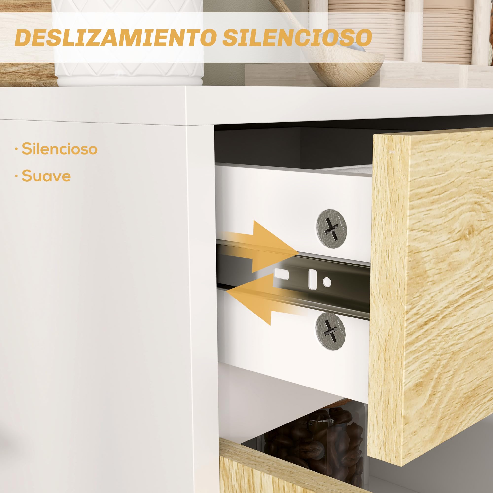HOMCOM Aparador de 2 Puertas con 3 Cajones 120x39x77 cm Blanco y Natural | Aparador de Salón, Estantes, Mueble para TV, para Dormitorio, Sala de Estar