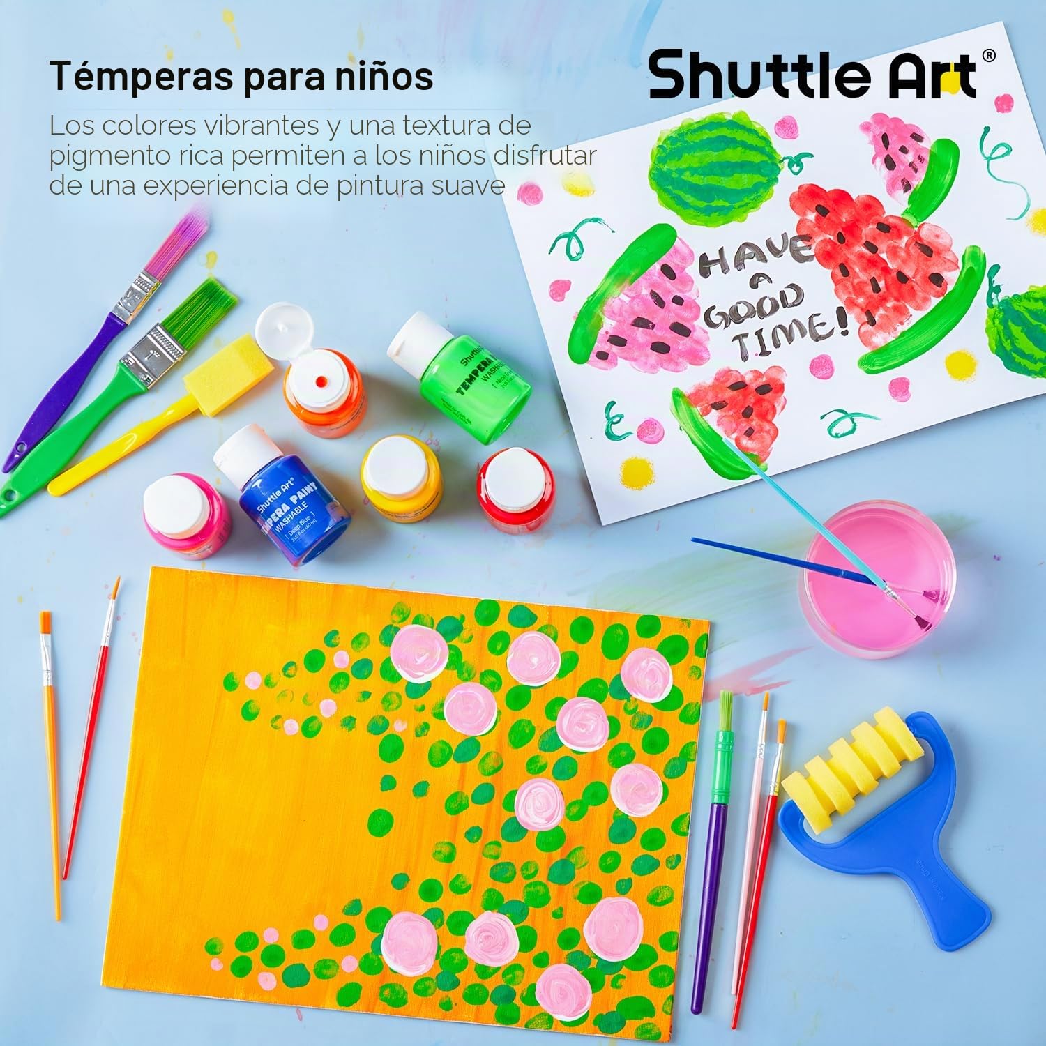 Shuttle Art Pintura Témperas, 30 Colores de Témpera en Frascos (2oz/60ml), Pinturas de Dedos No Tóxicos, Pintura al Tempera para Arte, Manualidades y Proyectos Escolares