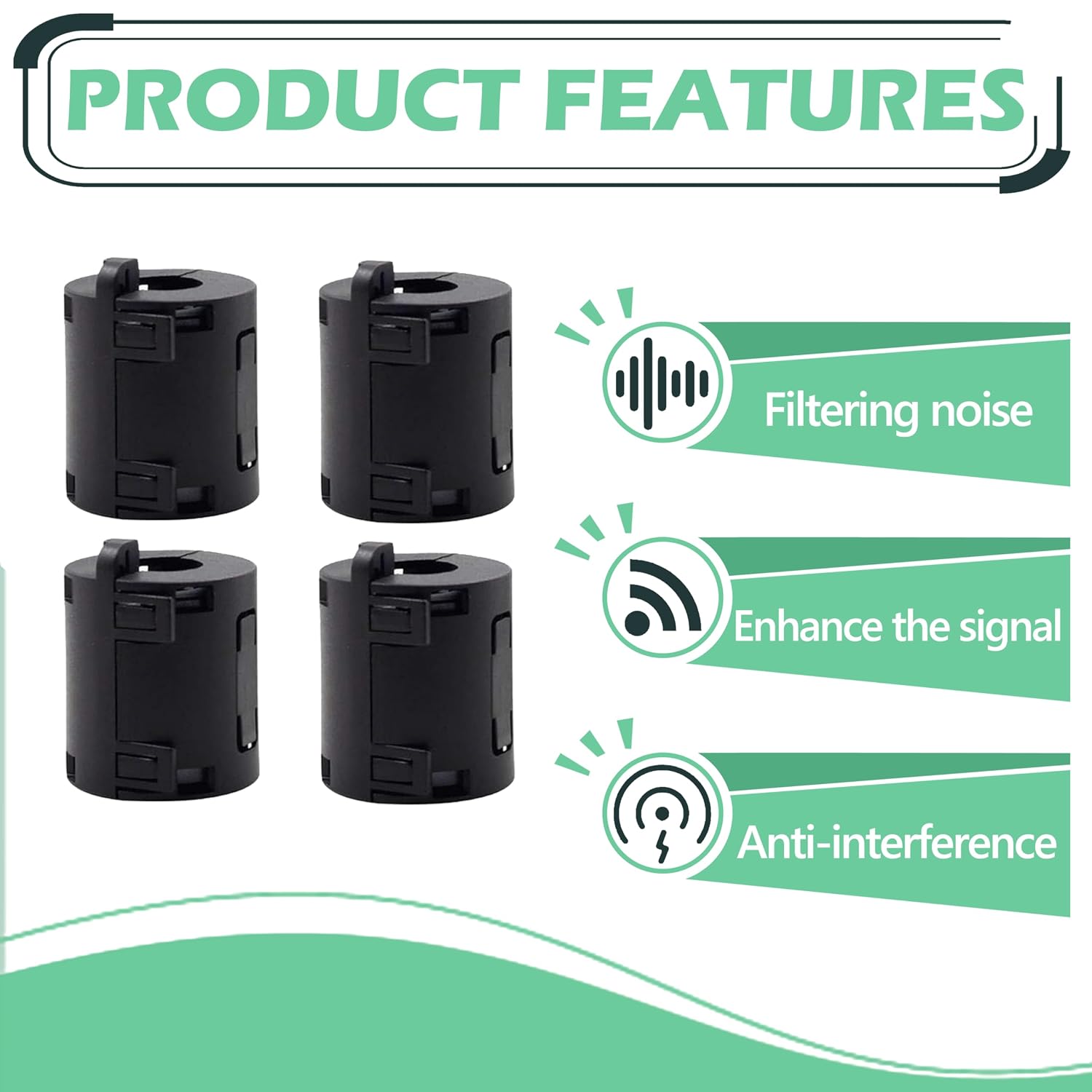 31500 Snap-on Ferrite Cores, EMI Noise Suppressor Cable Filter (Pack of 4)