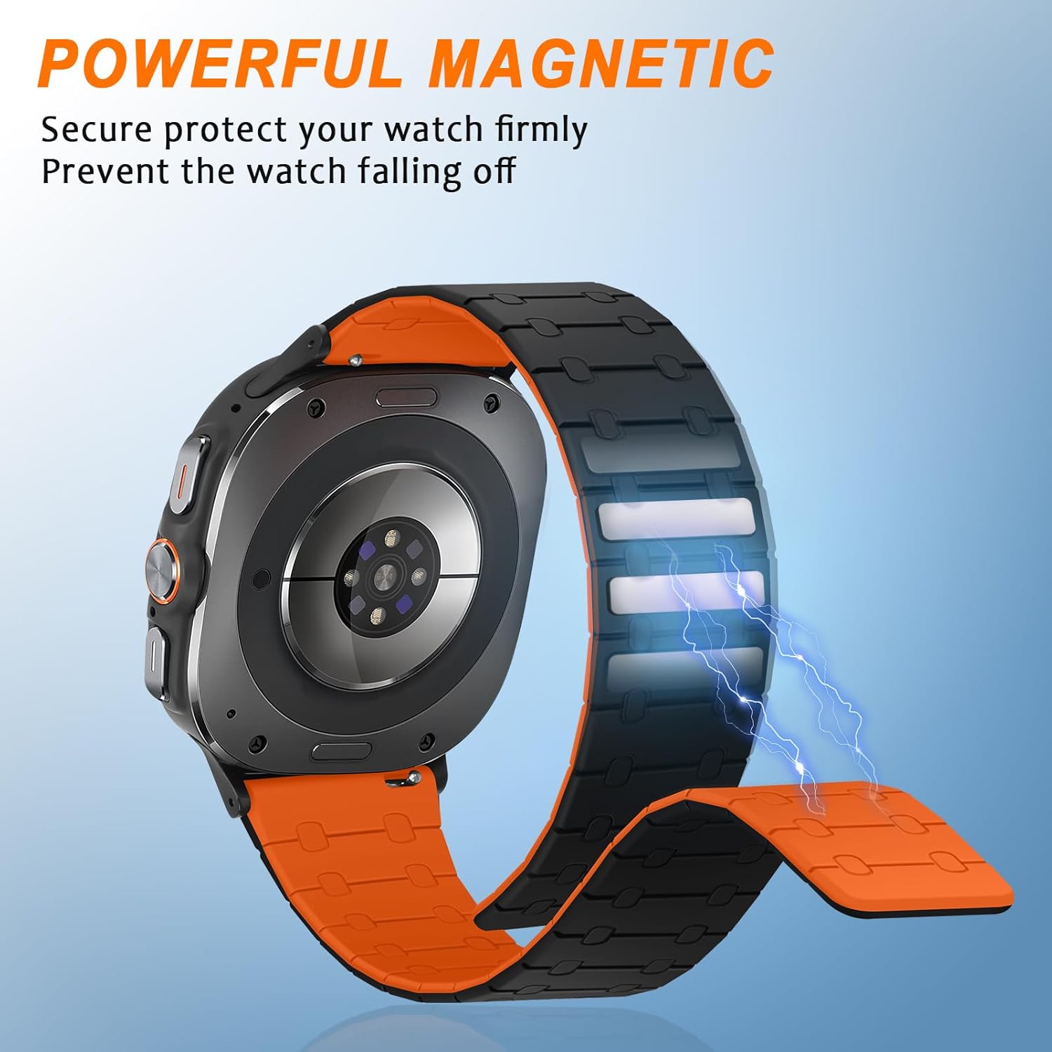 Magnetic Band Compatible with Samsung Galaxy Watch Ultra 2/Ultra (2025/2024) Band 47mm, 22mm Silicone Sport Strap for Women Men, Black/Orange - Image 4