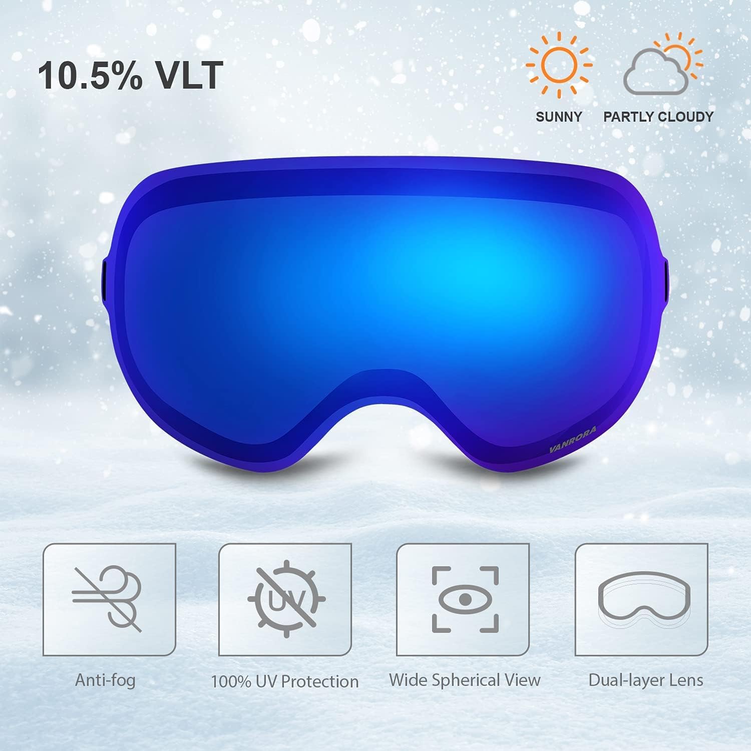 VANRORA X-Mag Ski Goggles Replacement Lens, Extra Snowboard Goggles Lens, Anti-Fog & 100% UV Protection