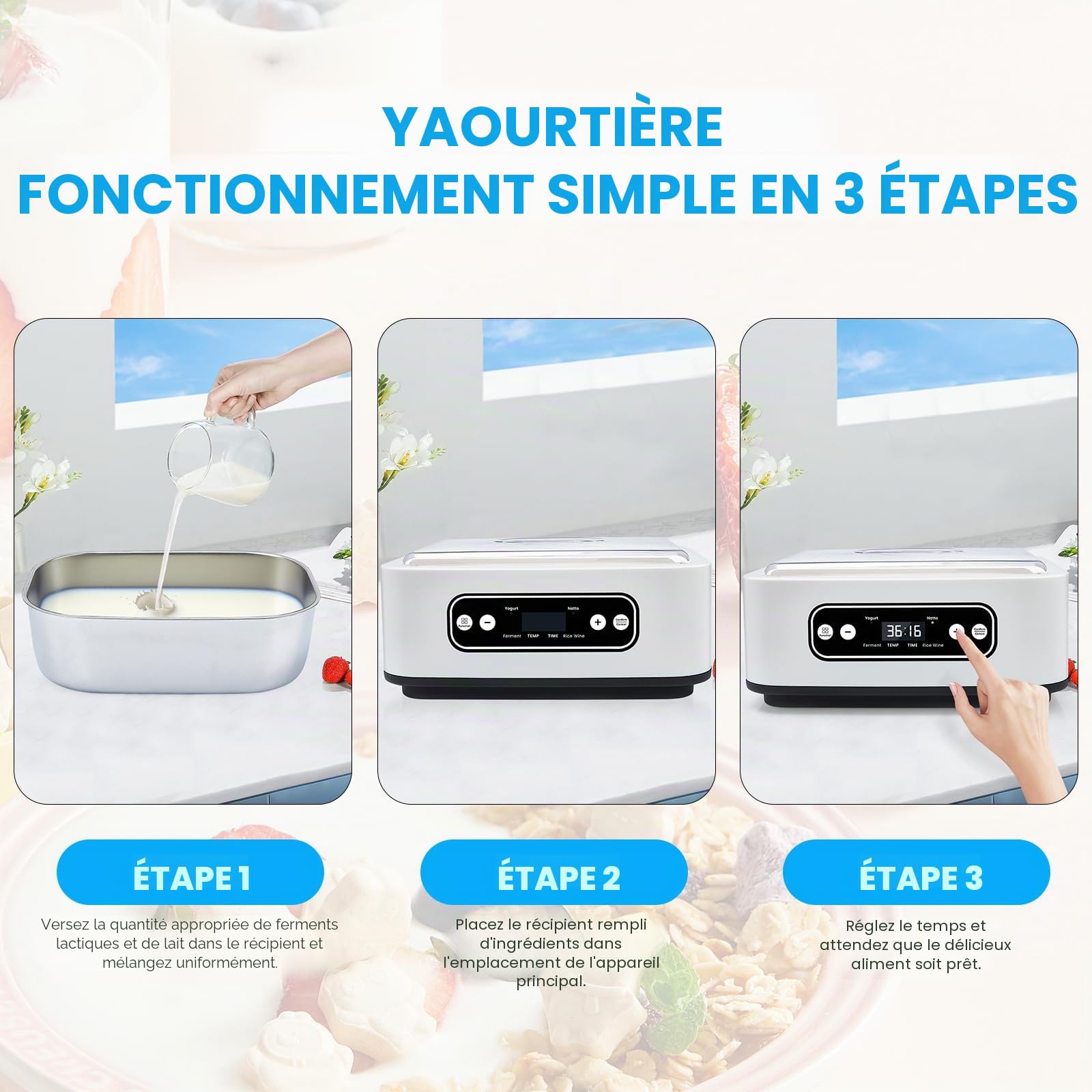 1.6L YaourtièRe, Avec 9 Pots Portables, Pot IntéRieur En Acier Inoxydable 304, Minuterie RéGlable Et Chauffage PTC Pour Yaourt Maison, Natto, Vin De Riz Et Fermentation