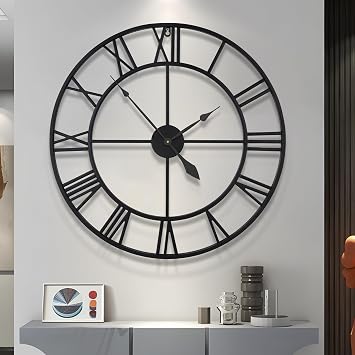 LEIKE 30" Large Wall Clock for Living Room Decor-Modern Big Round Metal Decorative Battery Operated Silent Wall Clock for Bedroom,Dinning Room,Farmhouse,Office Black,30", Roman Numeral