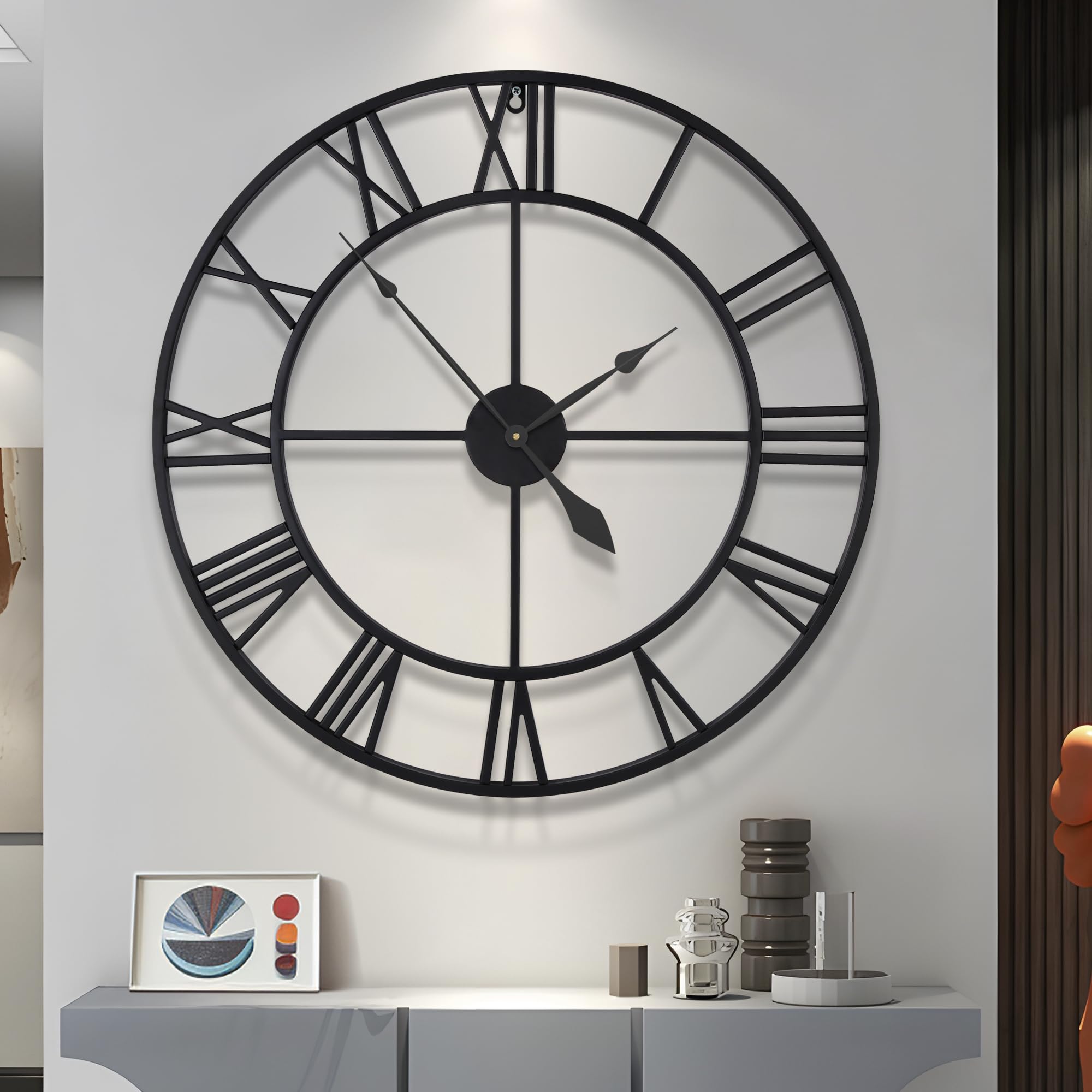 Horloge murale métal noir artisanat géant salon moderne