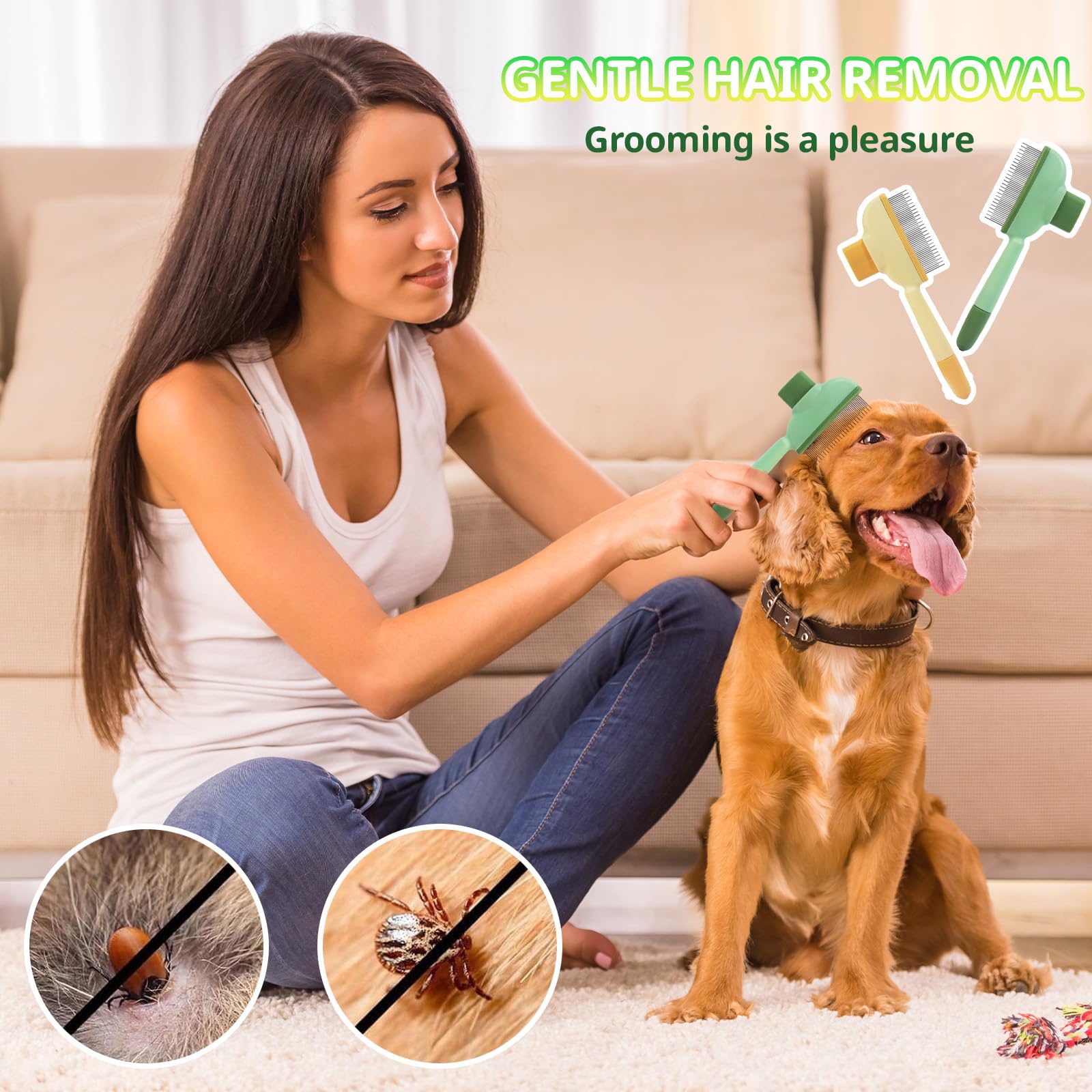 Peine antipulgas autolimpiante para mascotas, peine para gatos con botón de desbloqueo, peine para perros, peine para eliminar el pelo de mascotas, peine para pulgas de gato y perro (B)