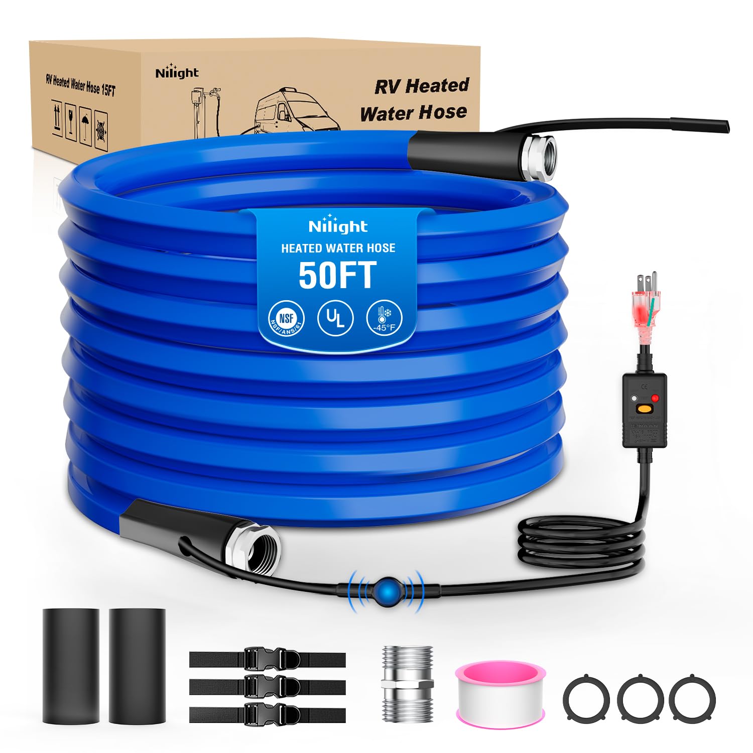 Nilight 50FT Heated Water Hose RV 5/8”Inside Diameter -45°F Freeze