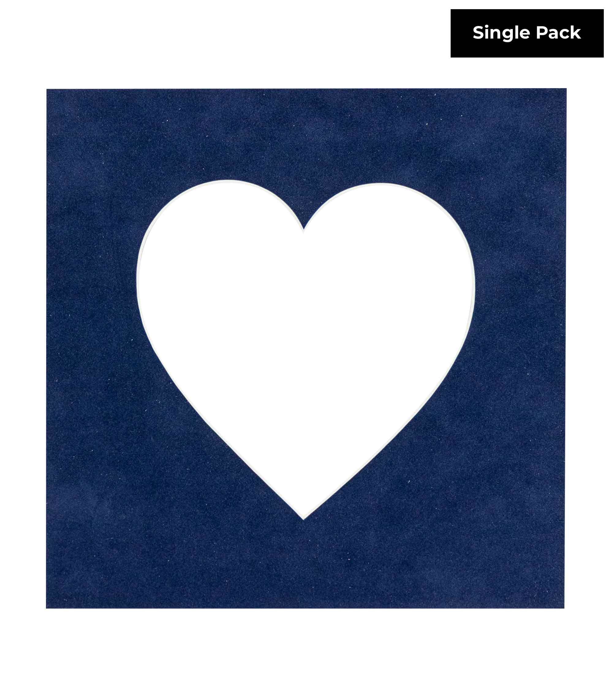 CountryArtHouse Navy Blue Suede Acid Free 8x8 Heart Picture Frame Mat with White Core Bevel Cut for 4x4 Pictures - Fits 8x8 Frame - Pack of 1 Matboard Show Kit with Acid Free Backing & Clear Bag