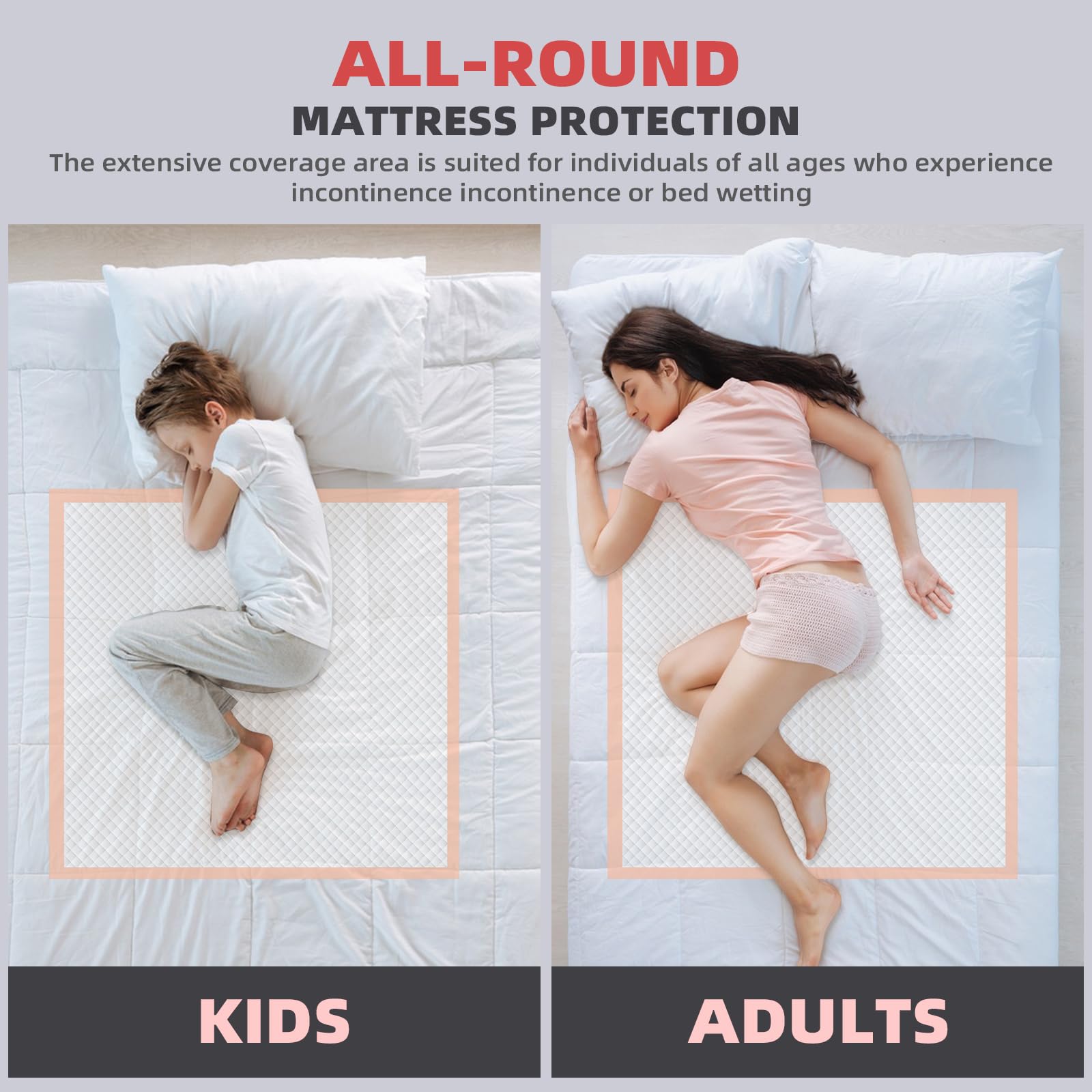 MKISS Almohadillas de cama de gran tamaño de 40 x 60 pulgadas (20 unidades), almohadillas ultra absorbentes resistentes para adultos, niños, bebés, ancianos y mascotas