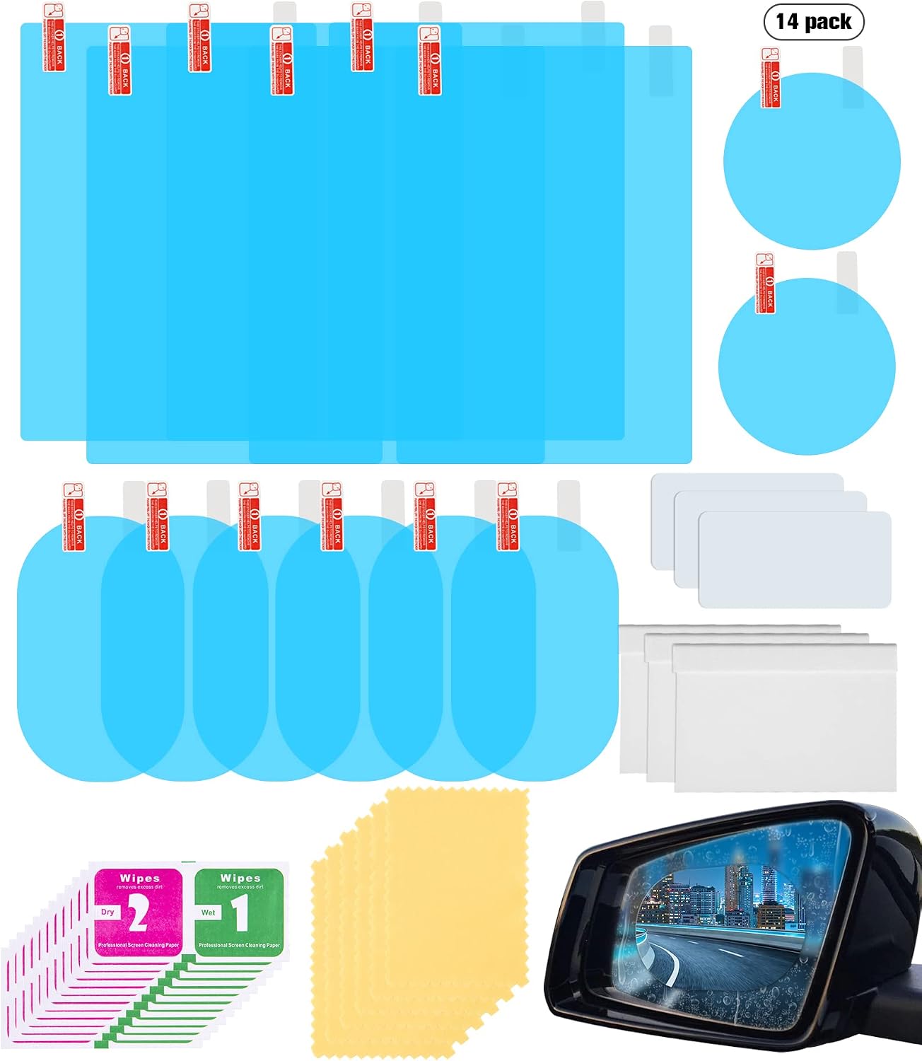 GSZTTKX 14PCS Car Rearview Mirror Film Waterproof Rainproof High-definition Transparent Nano-coated Protective Sticker,suitable for Rearview Mirrors Car Windows Car Trucks SUVs Safe Driving
