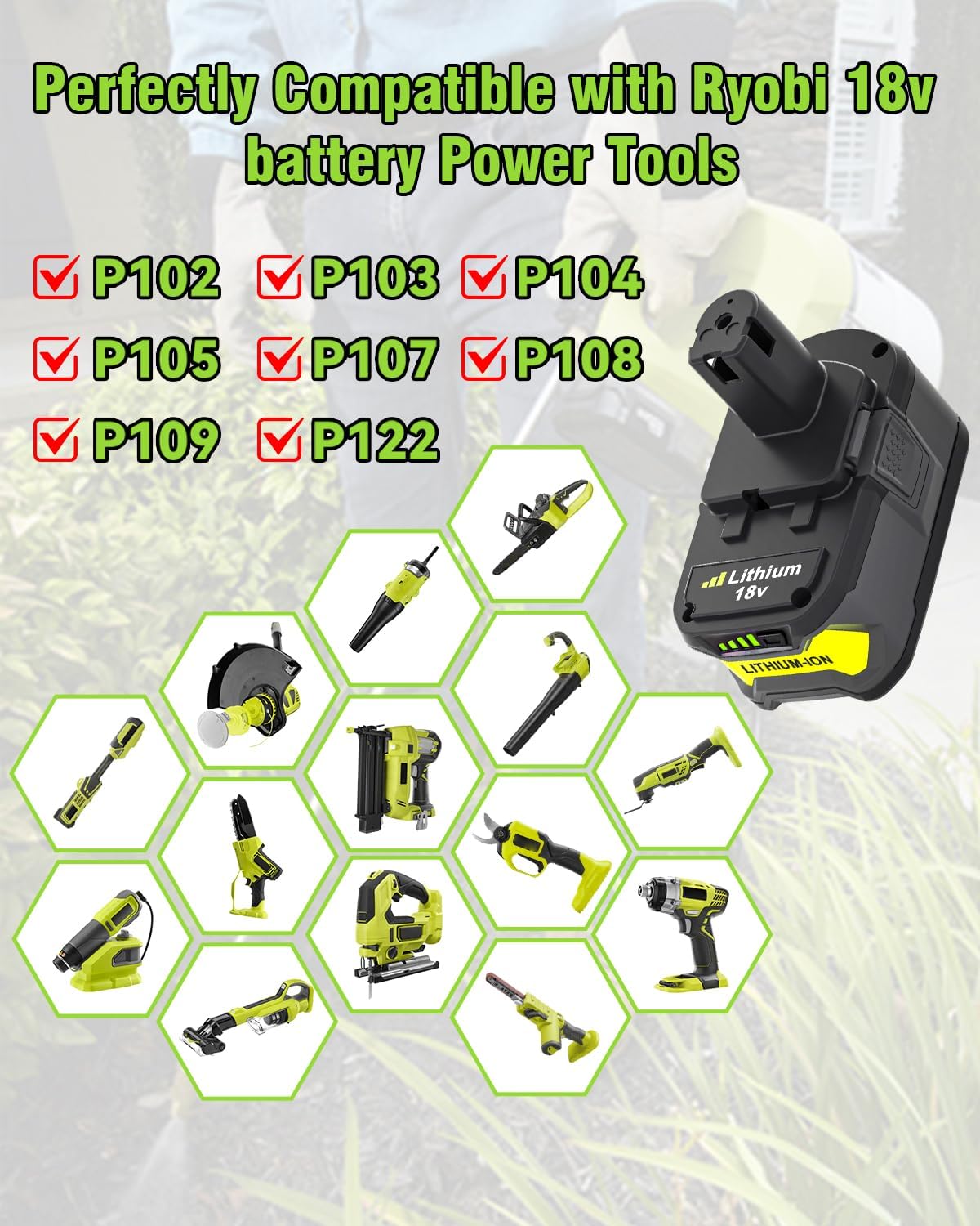 2Packs 8.0Ah Replacement for Ryobi 18V Battery Lithium-Ion ONE+ P108 P102 P103 P104 P105 P107 P109 P122 Battery Compatible with 18 Volt Cordless Tools and Chargers (8.0Ah 2Pack) - Image 3