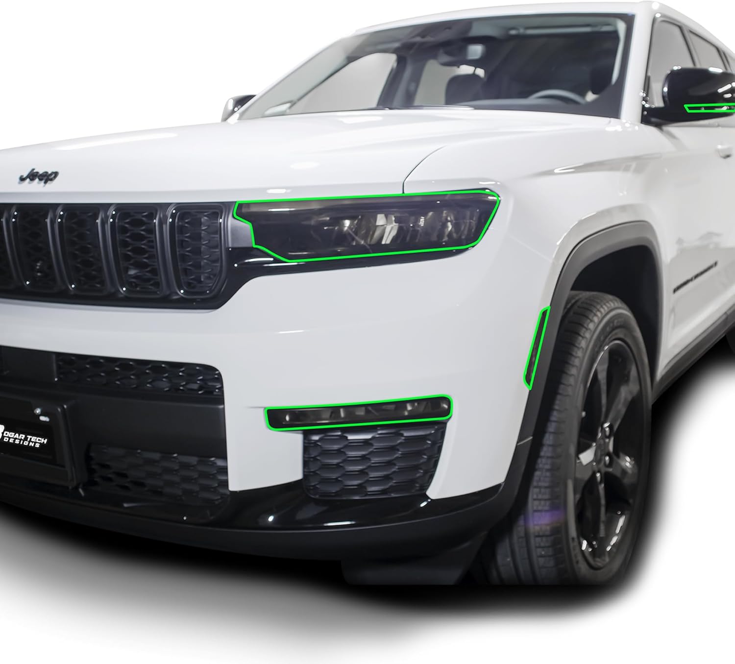 BOGAR TECH DESIGNS Full Headlight Taillight Reflector Sidemarker and Third Brake Light Tint Film Kit Compatible with Jeep Grand Cherokee 2022-2025, Dark Smoke