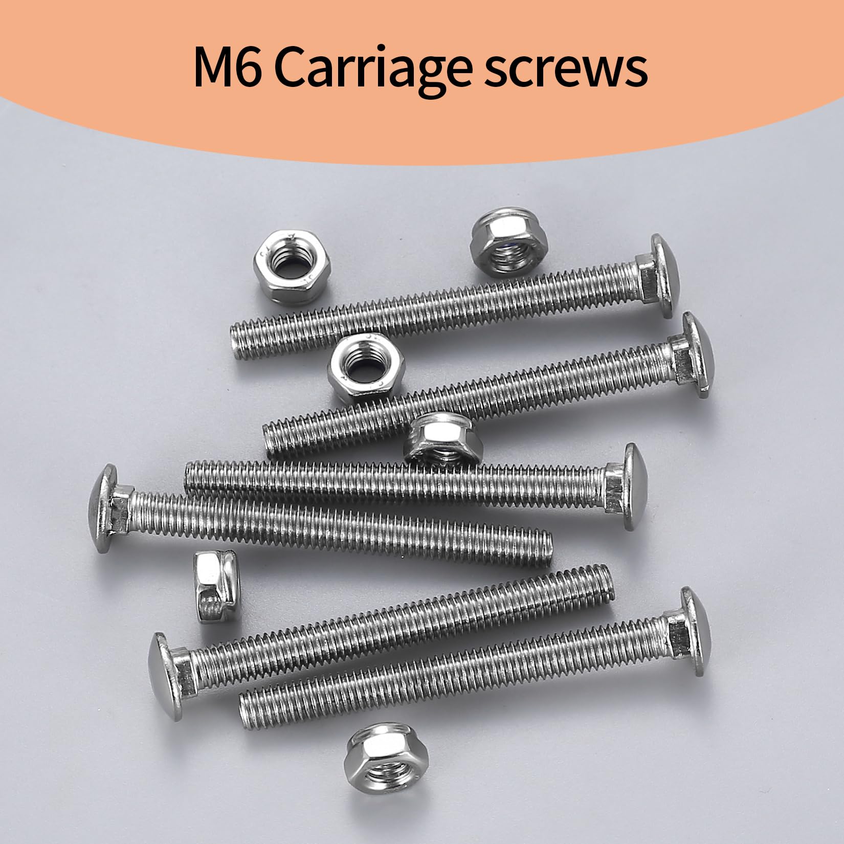 M6 Coach Bolts, 40 Pcs Cup Square Carriage Bolts and Nuts Set, M6 x 60mm Coach Screws, Coach Bolts with Hex Nuts, Long Bolts, Carbon Steel - Image 4