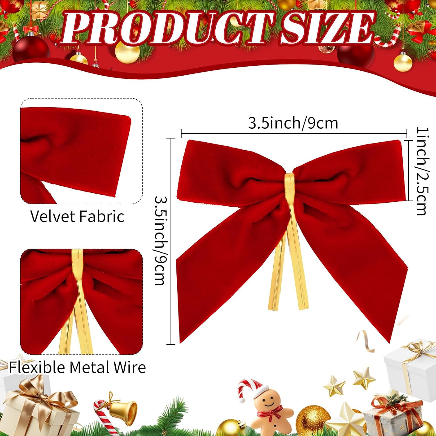 28PCS Red Velvet Bows for Christmas Tree,Velvet Ribbon Bows Christmas Ornaments for Xmas Tree Decorations Home Decor for Wreath Garland Gift Wrapping Crafts Wedding Party