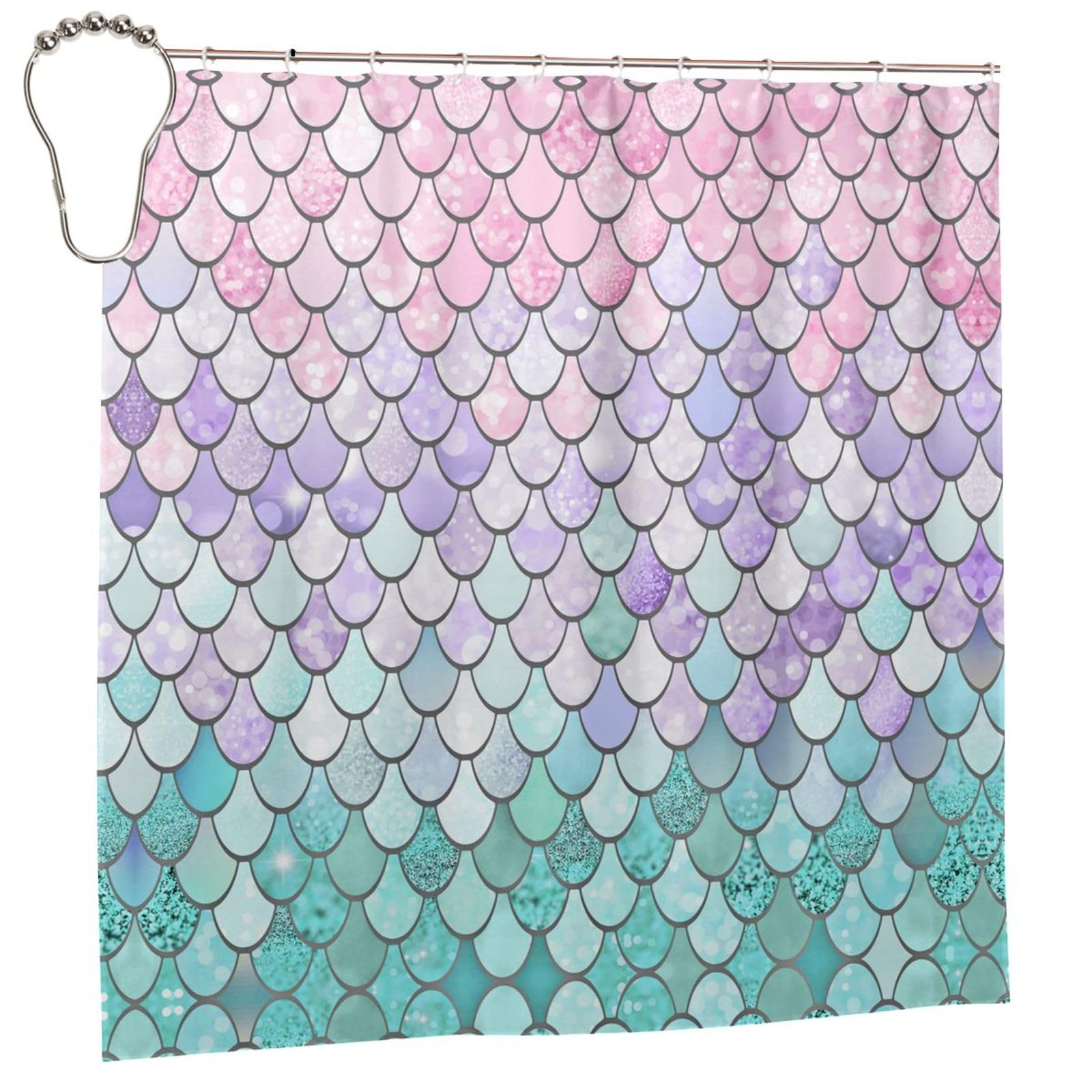 Rideau de douche sirène pastel 183x183 cm imperméable rose et aqua