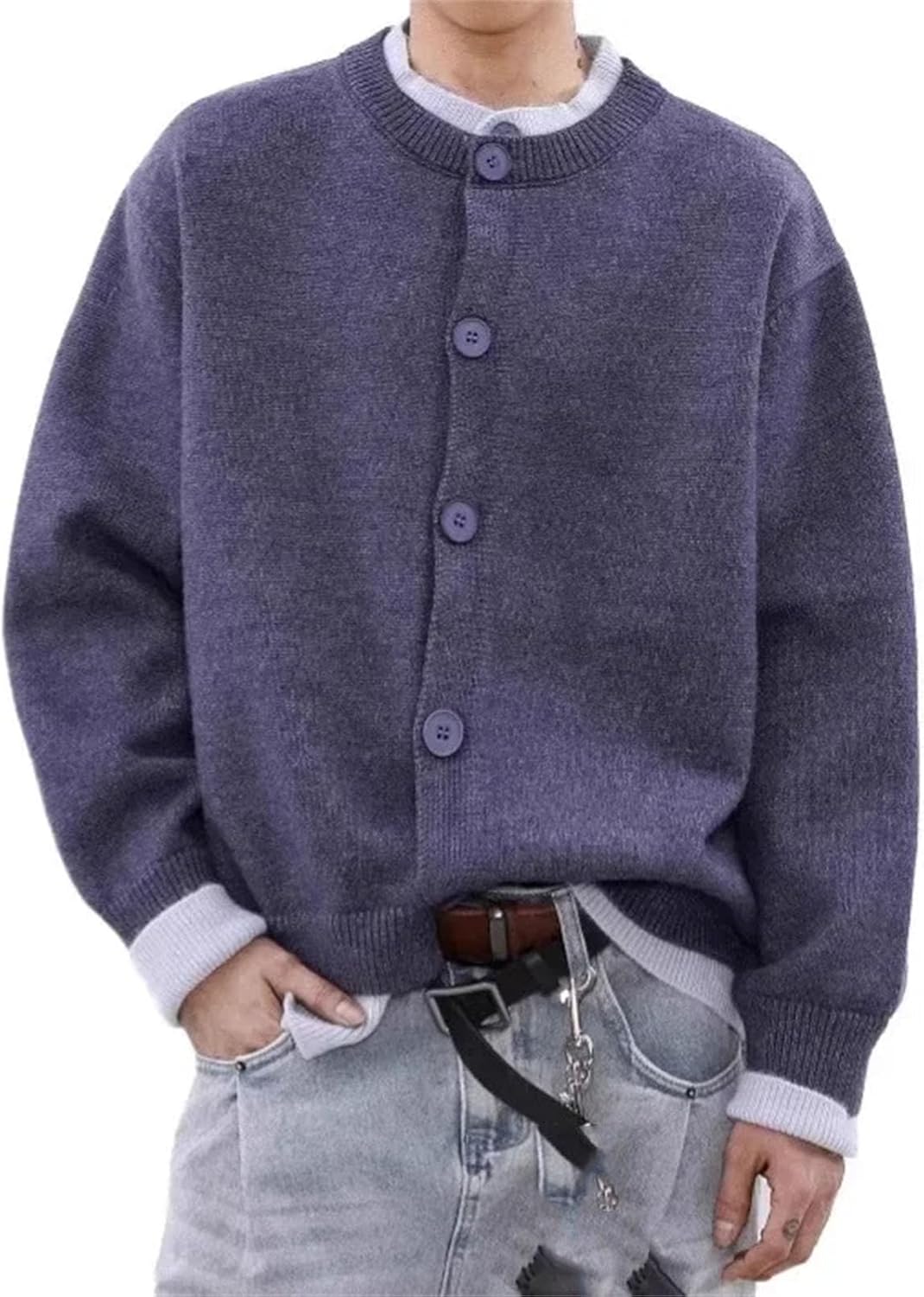 Mens Retro College Style Button up Cardigan Sweater Winter Lazy Trendy Loose Knitwear
