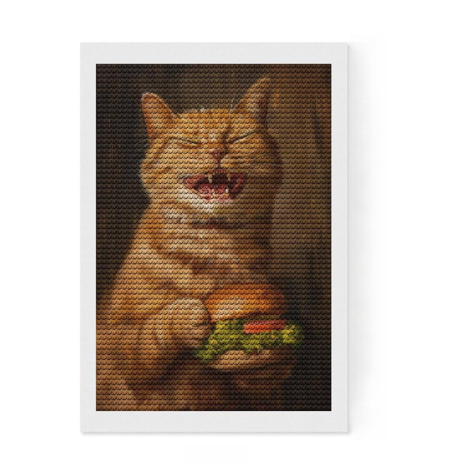 Junmoney Evil Happy Cat Burger Diamond Painting Kit 8"x12", Complete Accessories, Sparkling Round Gems, Full Kit Included, Modern Decor