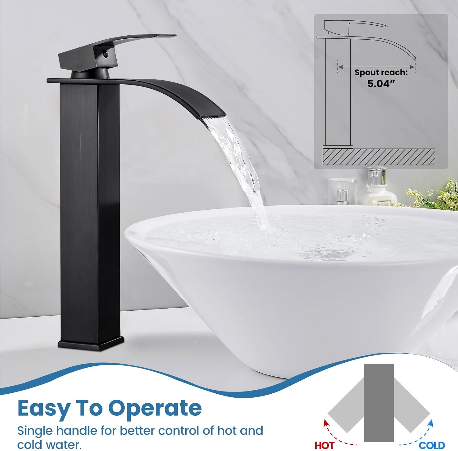 Airuida Tall Vessel Sink Faucet Oil Rubbed Bronze, Single Handle Single Hole Tall Waterfall Bathroom Faucet Shower Faucet Set Bathroom Rain Shower System SUS304 Stainless Steel Single Handle