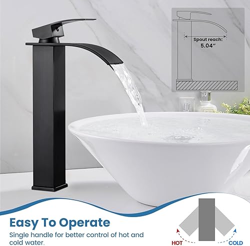 Miniatura 3 de Airuida Grifo de lavabo de bronce aceitado para lavabo, grifo de baño alto de cascada de un agujero, mango único, montaje en cubierta, grifo