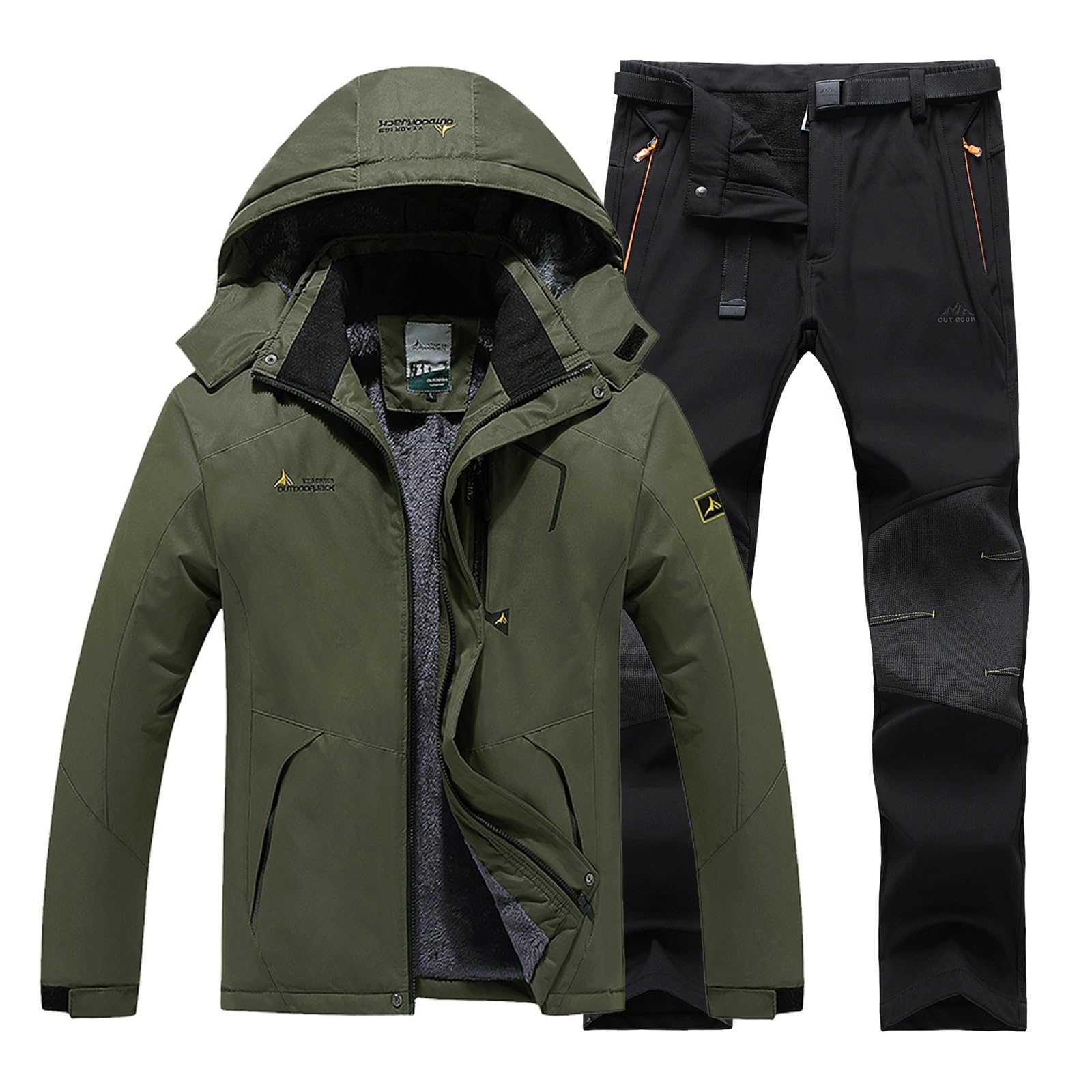 Generisch Abbigliamento da sci per uomo e donna, giacca invernale antivento e pantaloni con cappuccio, adatto per abbigliamento casual da sci all'aperto