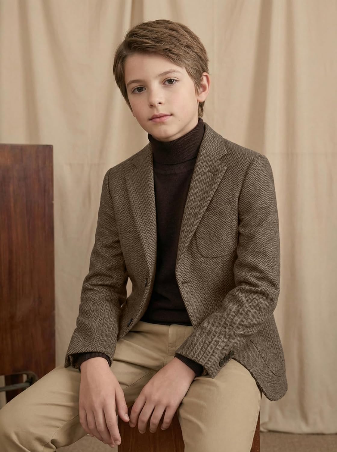 Boys Tweed Suit Blazer Retro Herringbone Slim Fit Jacket Boy Sport Coats Tuxedo Stylish Wedding Homecoming Prom