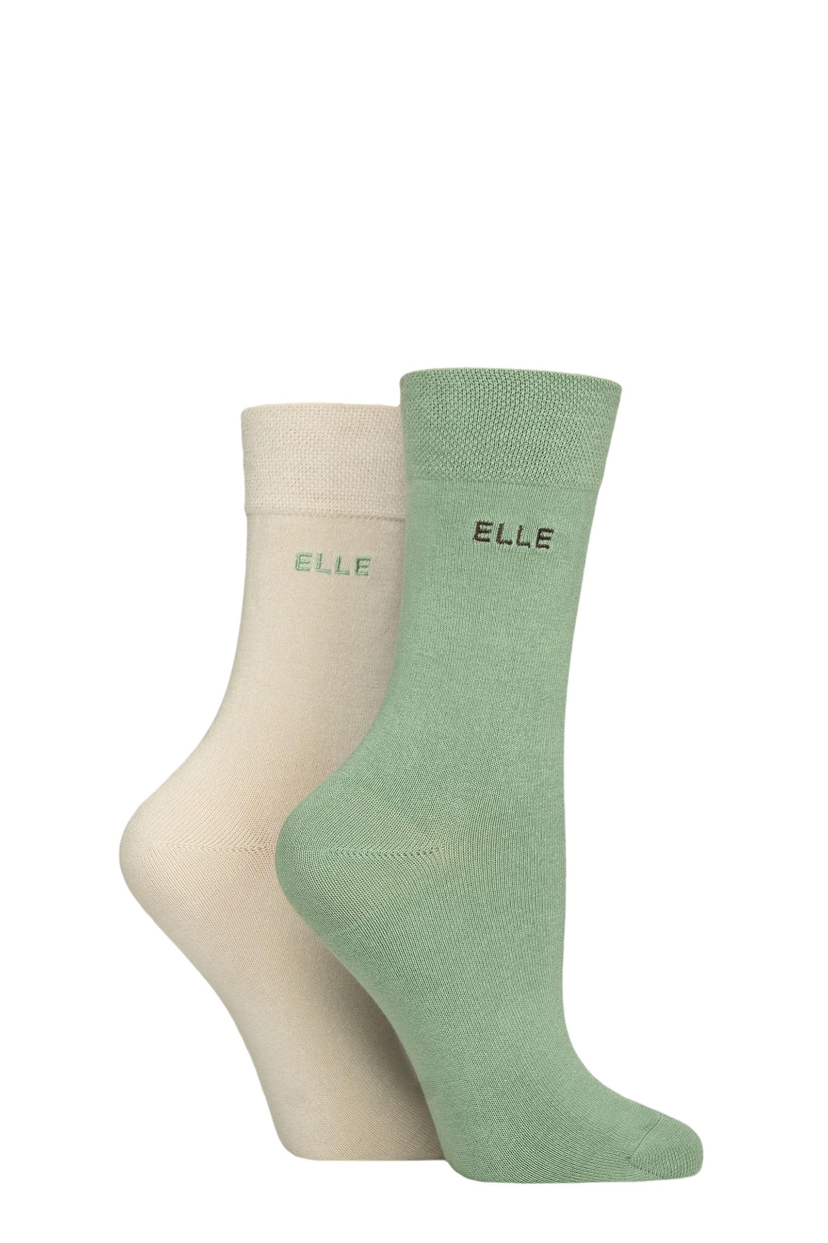 ELLE Ladies Bamboo Fibre Socks - Soft, Breathable & Cooling Plain Socks in a Multipack of 2 Pairs Sizes 4-8 (UK, Numeric, 4, 8, Regular, Regular, Forager)