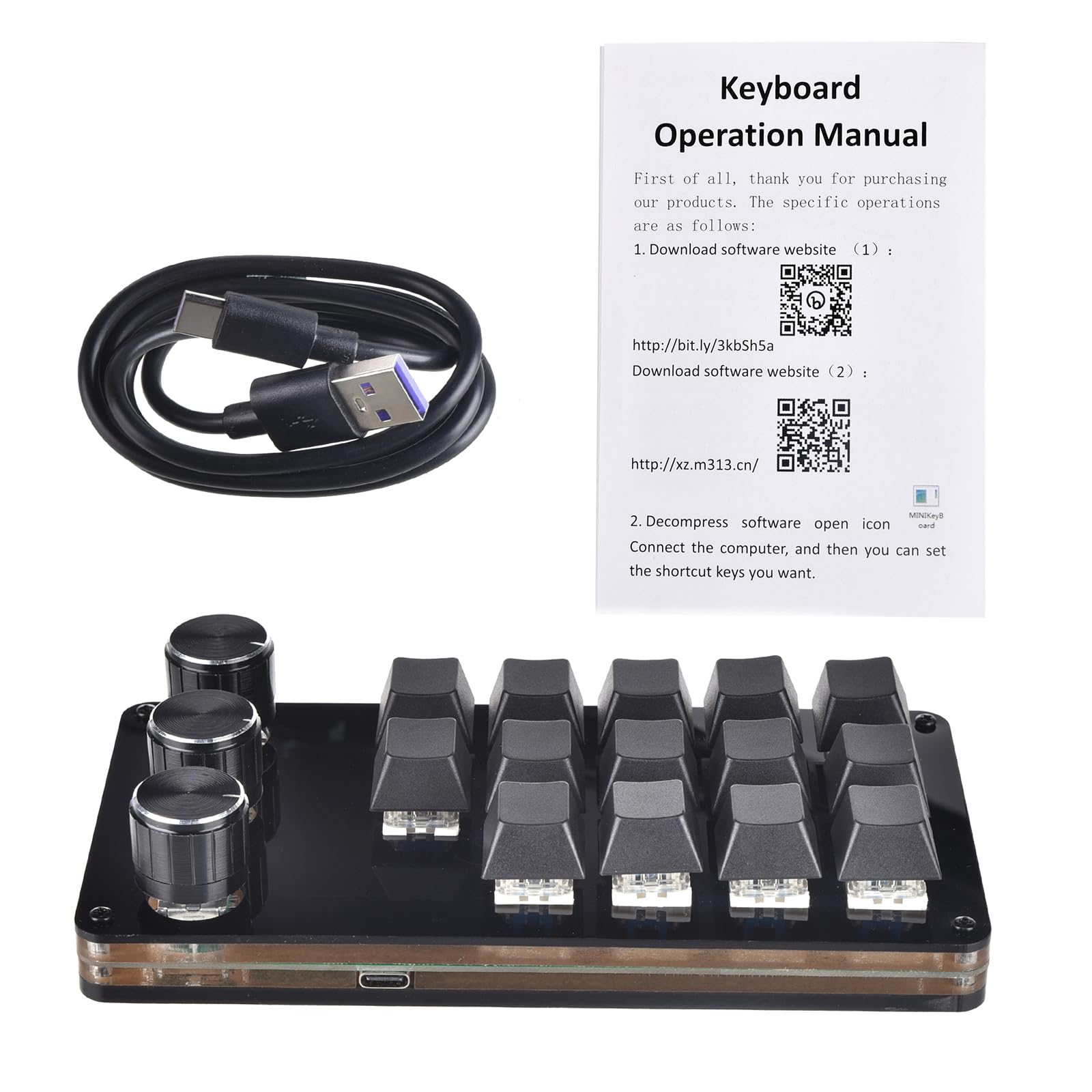 Clavier mécanique Clavier 14 Touches avec Conception à 3 Boutons Clavier programmable Professionnel pour Les Jeux programmables
