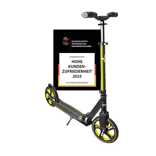 muuwmi Aluminium Scooter Pro – Tretroller, 215 mm, ABEC 7, für Kinder und Erwachsene, GS-geprüft, höhenverstellbar, Lime