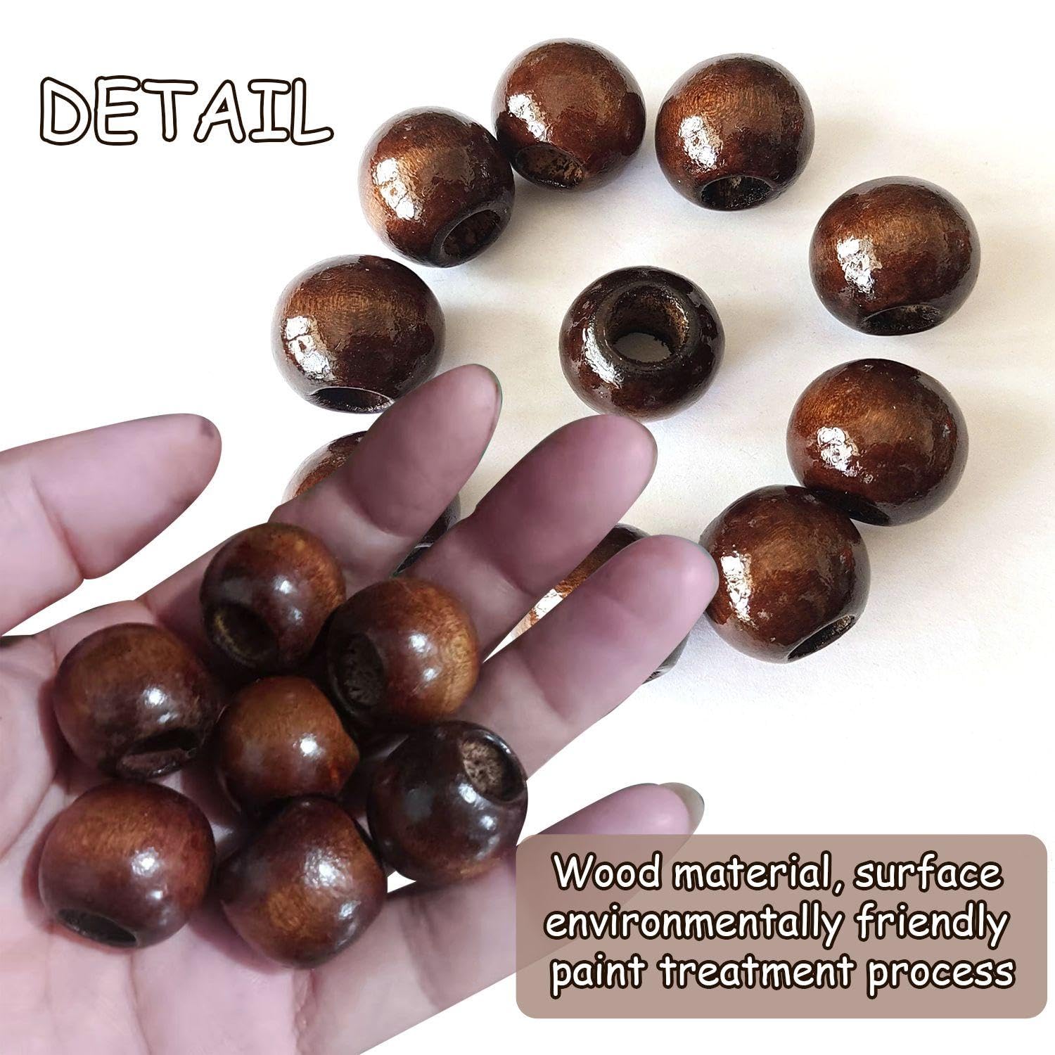 VEHYEGOI 50 Pieces Round Wood Beads, Wood Beads With Holes, Loose Beads for Crafts Diy Jewelry Accessories, Beads For Stringing - Image 3