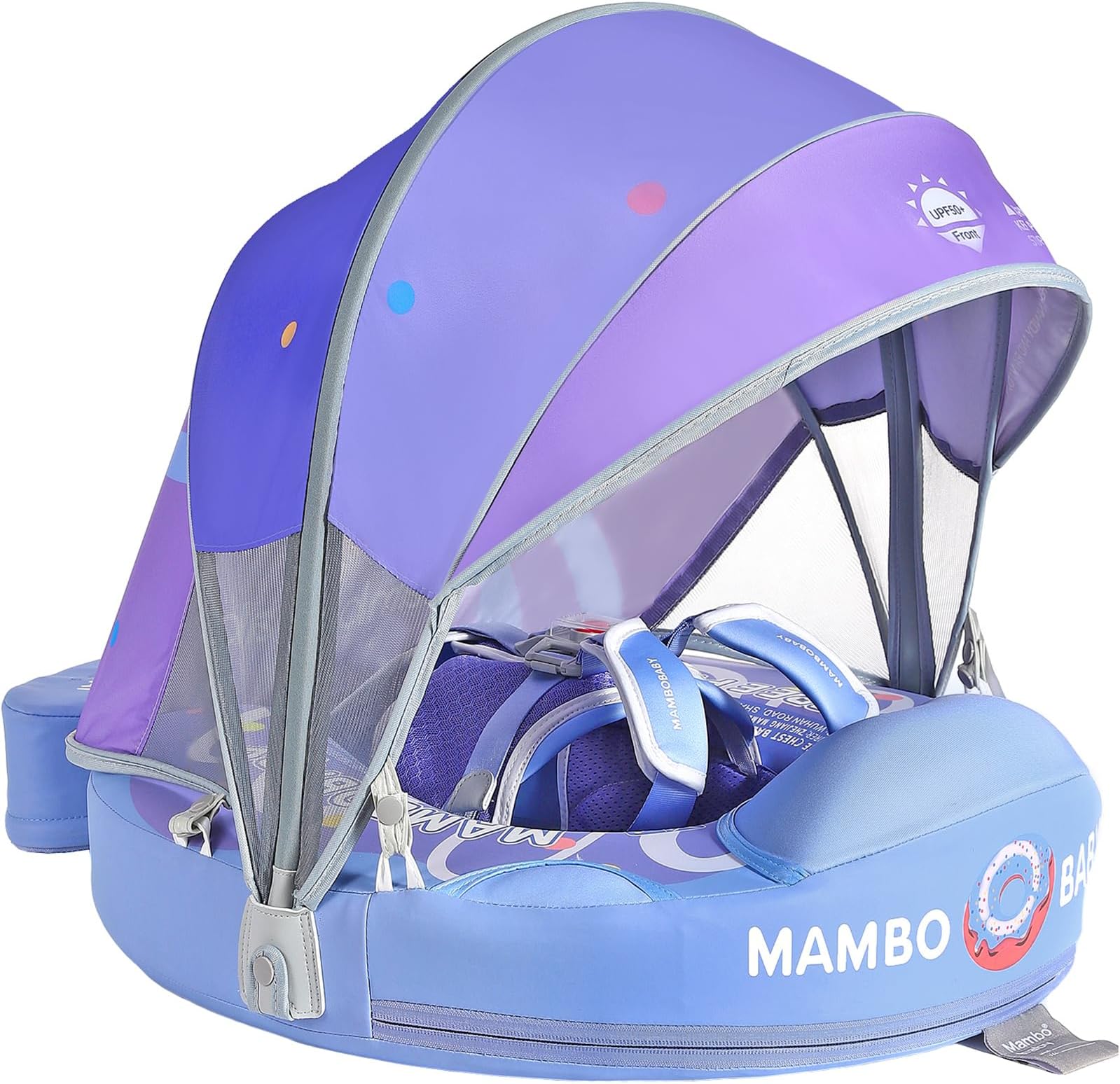 Mambobaby Float with Canopy and Tail New Upgraded Non-Inflatable Baby Pool Float Mambo Float Swim Trainer Solid Infant Swim Float Adjustable Pearl Foam Baby Swim Ring
